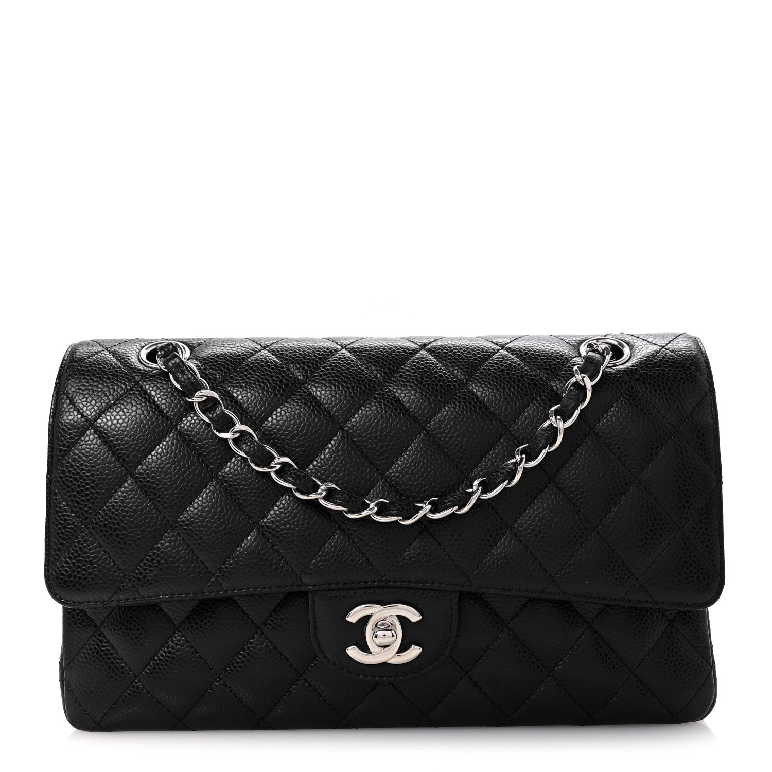 Caviar Quilted Medium Double Flap Black