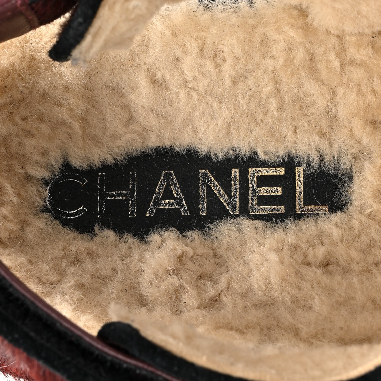 Calf Hair Suede Shearling Dad Sandals 38 Burgundy Black