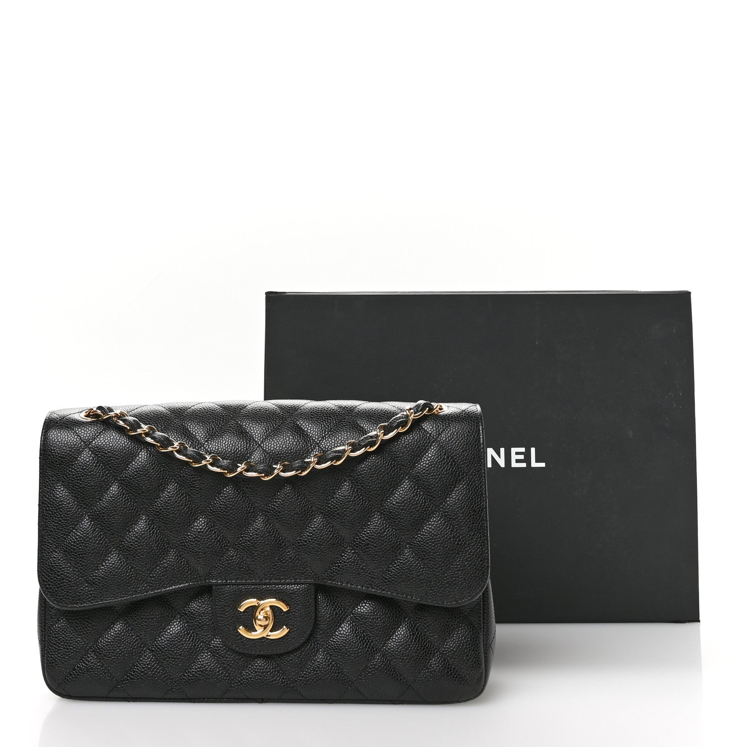 Caviar Quilted Jumbo Double Flap Black
