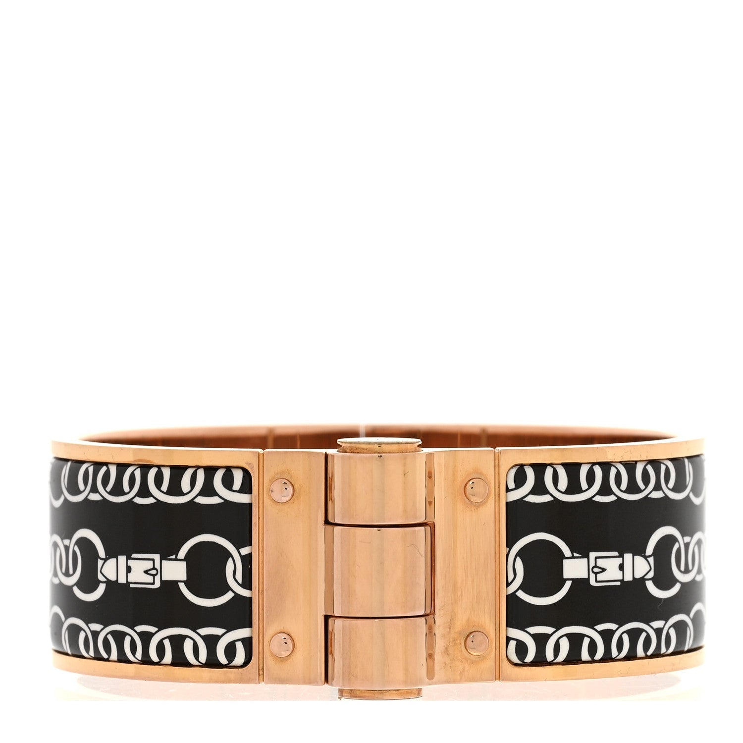 Enamel Printed Wide Balades Equestres Positif Negatif Hinged Bracelet S Black