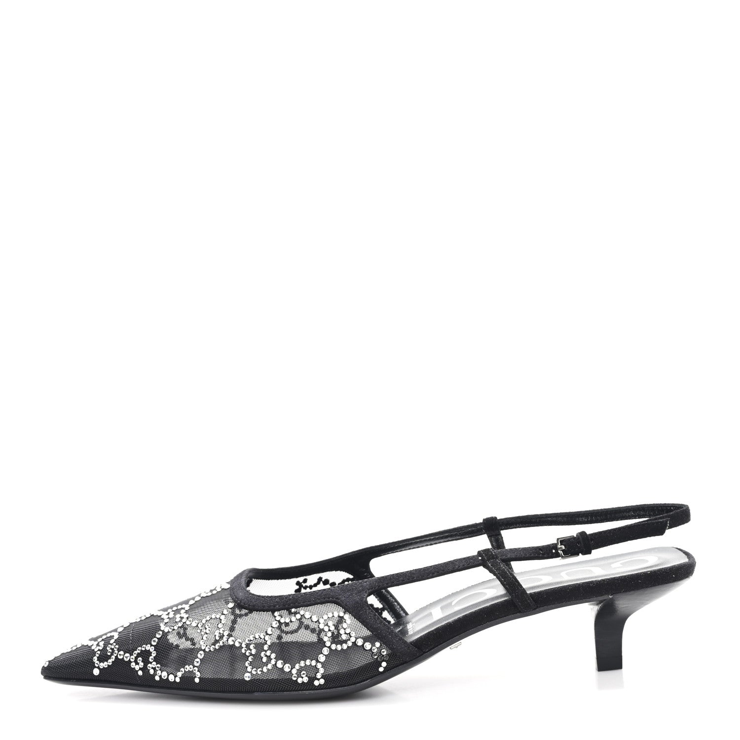 Tela Retino Kid Scamosciato Crystal GG Monogram Square G 35mm Slingback Pumps 39.5 Black