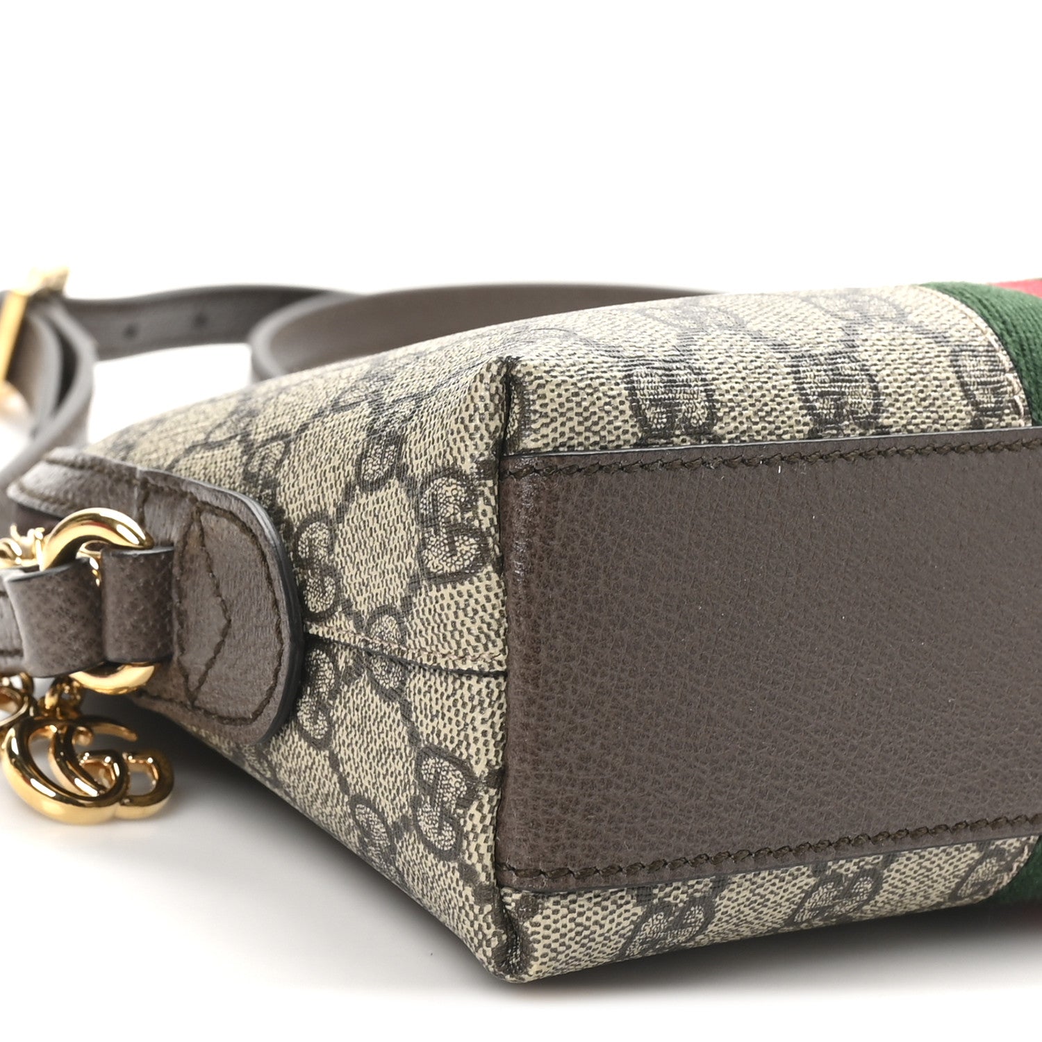 GG Supreme Monogram Textured Dollar Calfskin Web Small Ophidia Dome Shoulder Bag Beige Ebony New Acero