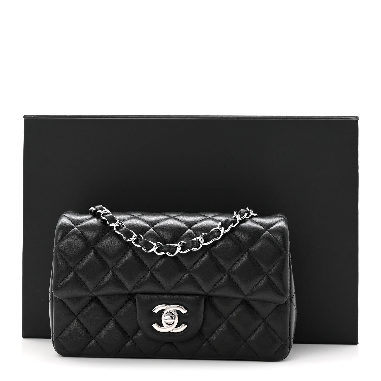 Lambskin Quilted Mini Rectangular Flap Black