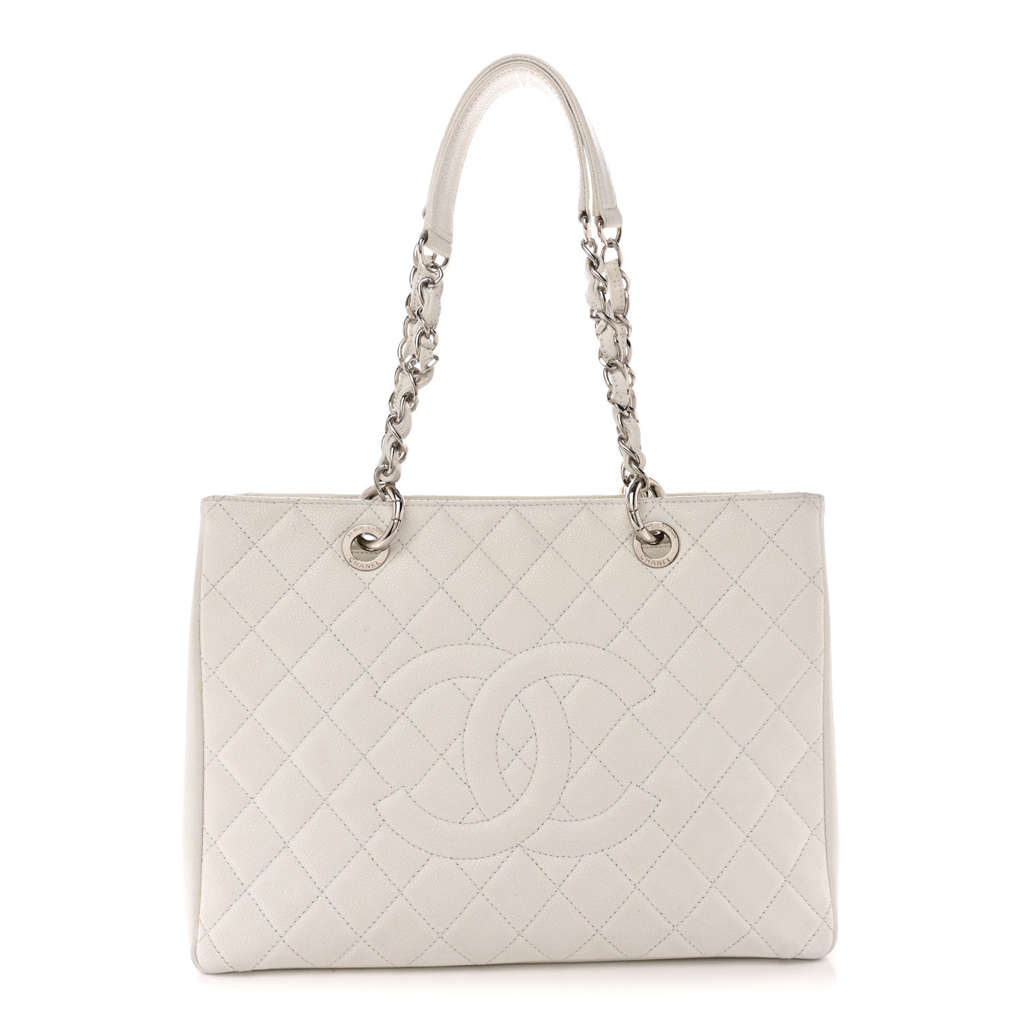 Caviar Quilted Grand Shopping Tote GST White