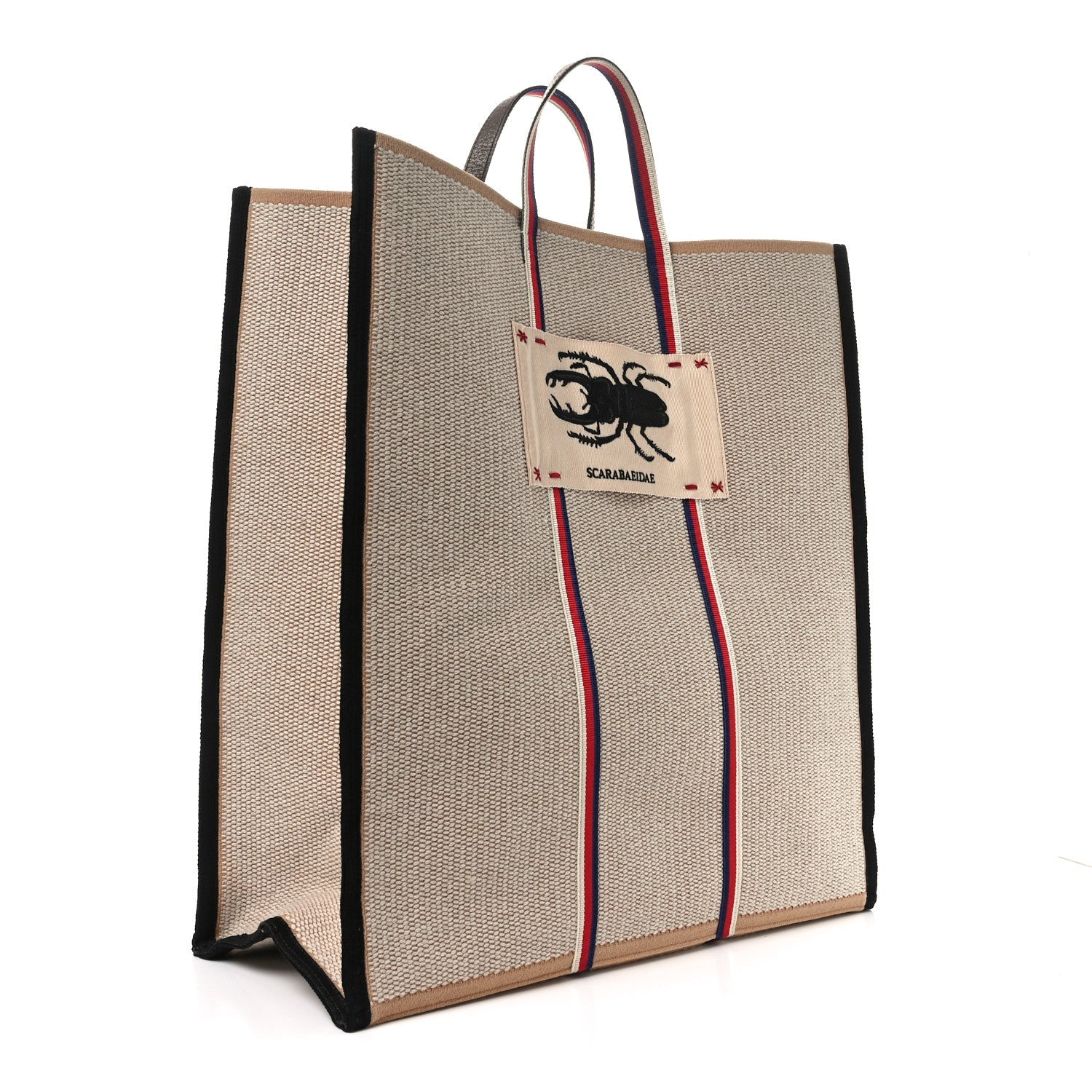 Canvas Woven Floral Embroidered Vertical Tote Beige Multicolor
