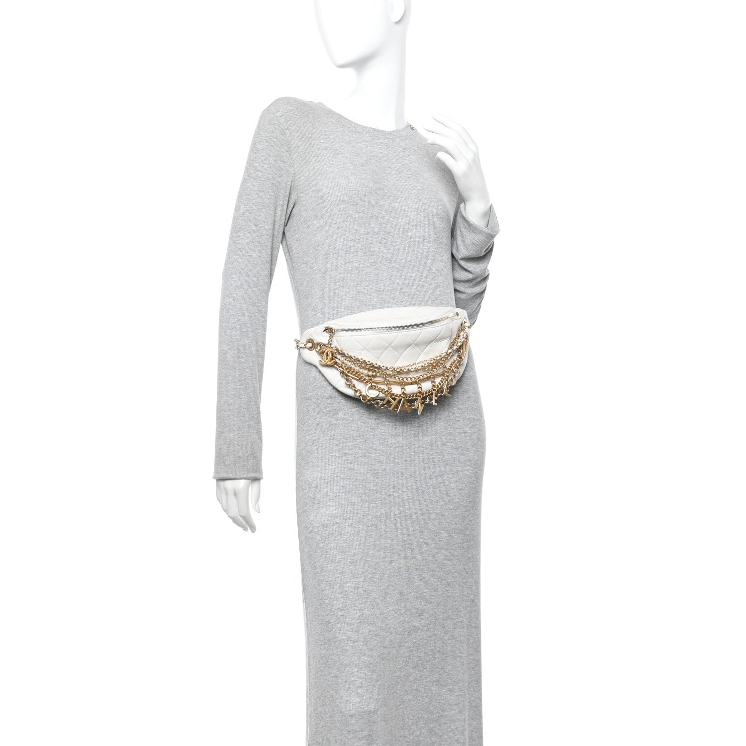 Lambskin Quilted All About Chains Waist Belt Bag White
