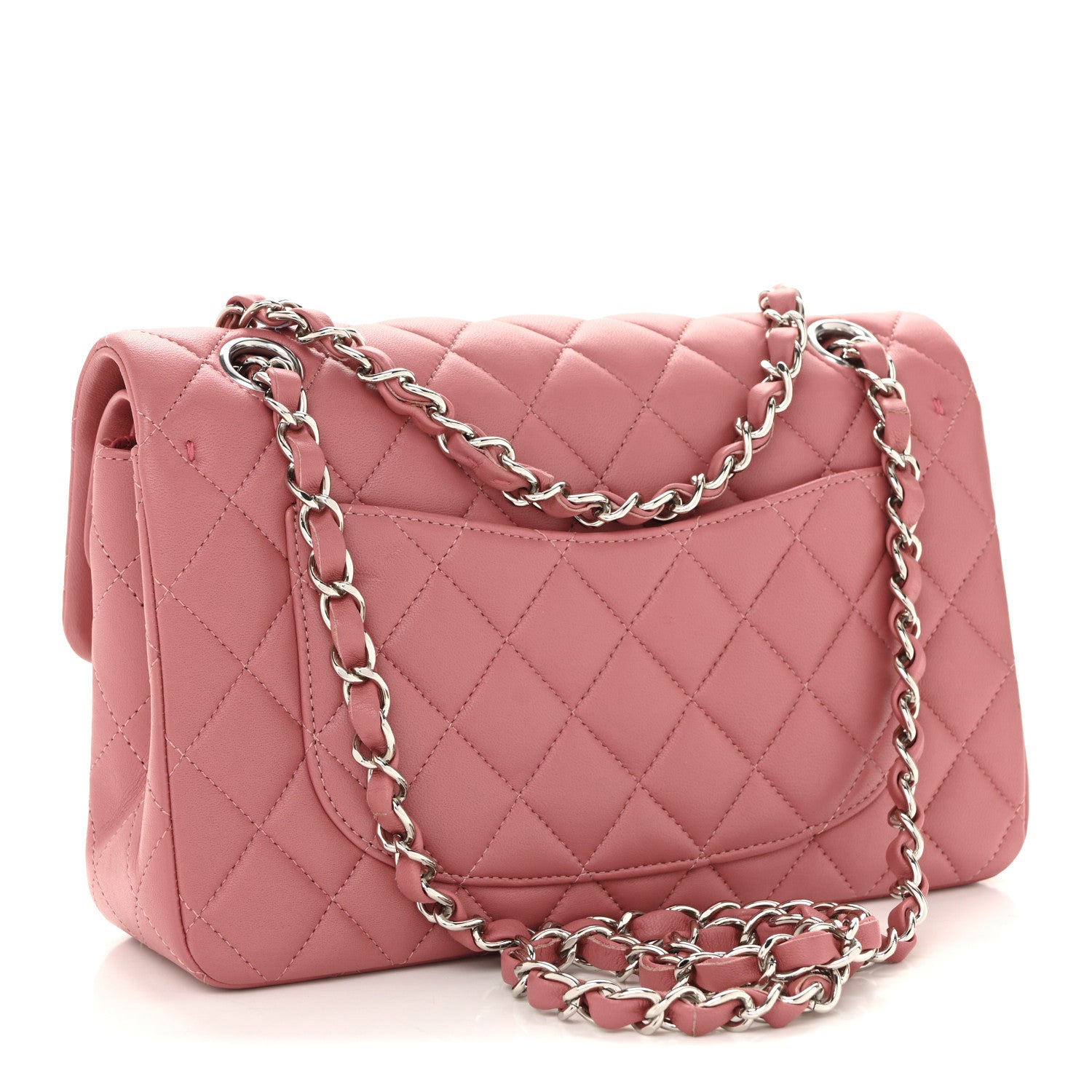 Lambskin Quilted Small Double Flap Pink