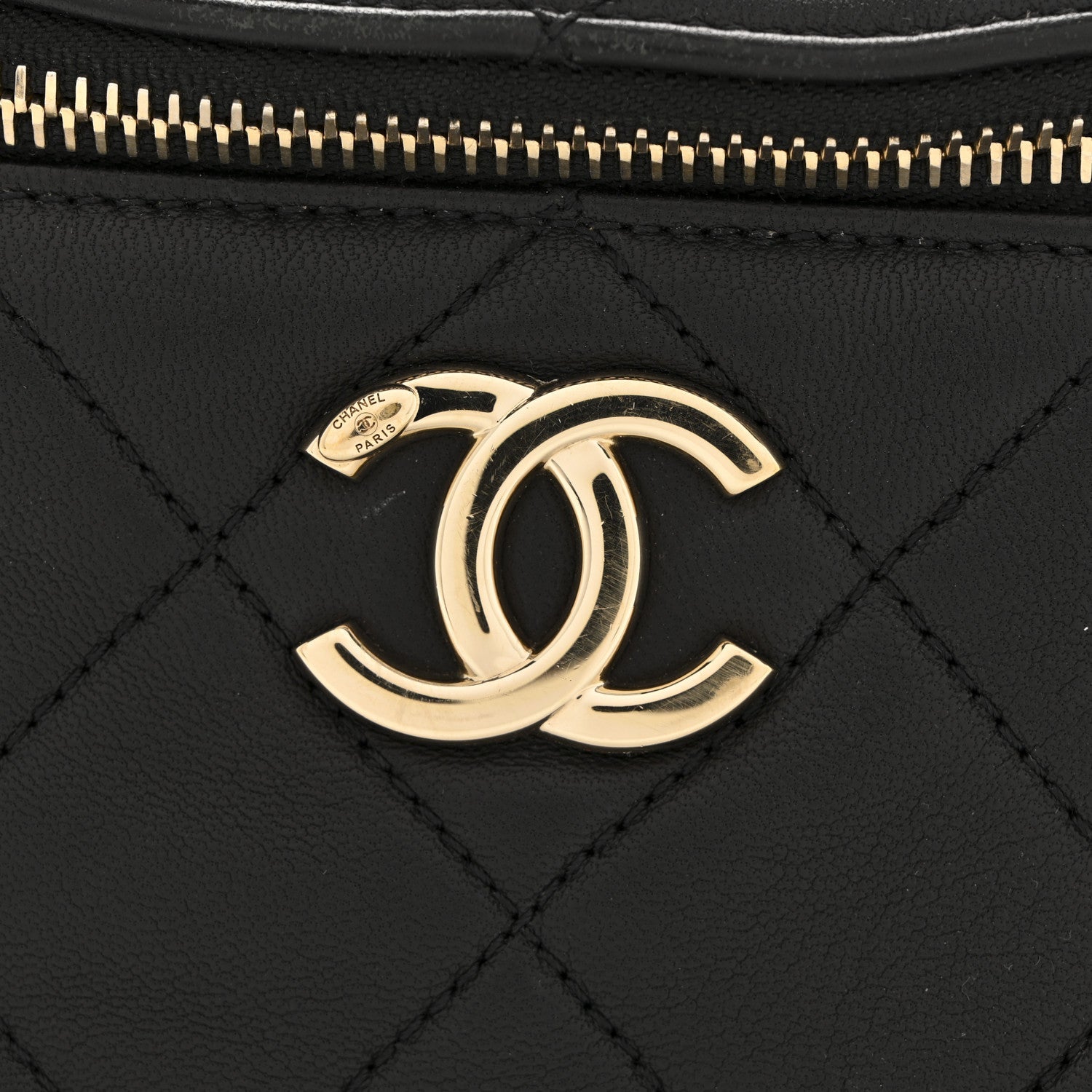 Lambskin Enamel Quilted Waist Bag Black