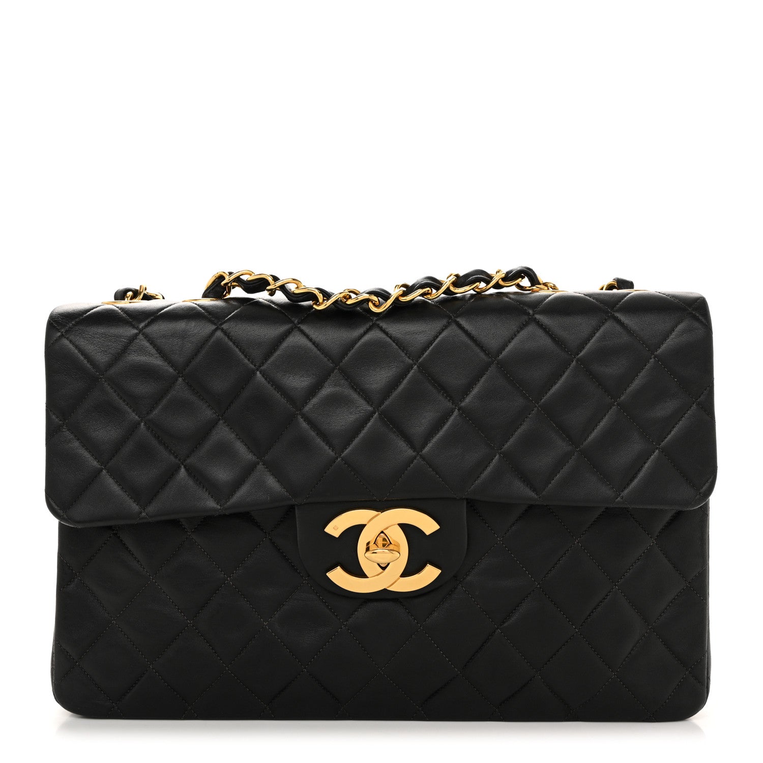 Lambskin Quilted XL Jumbo Single Flap Black