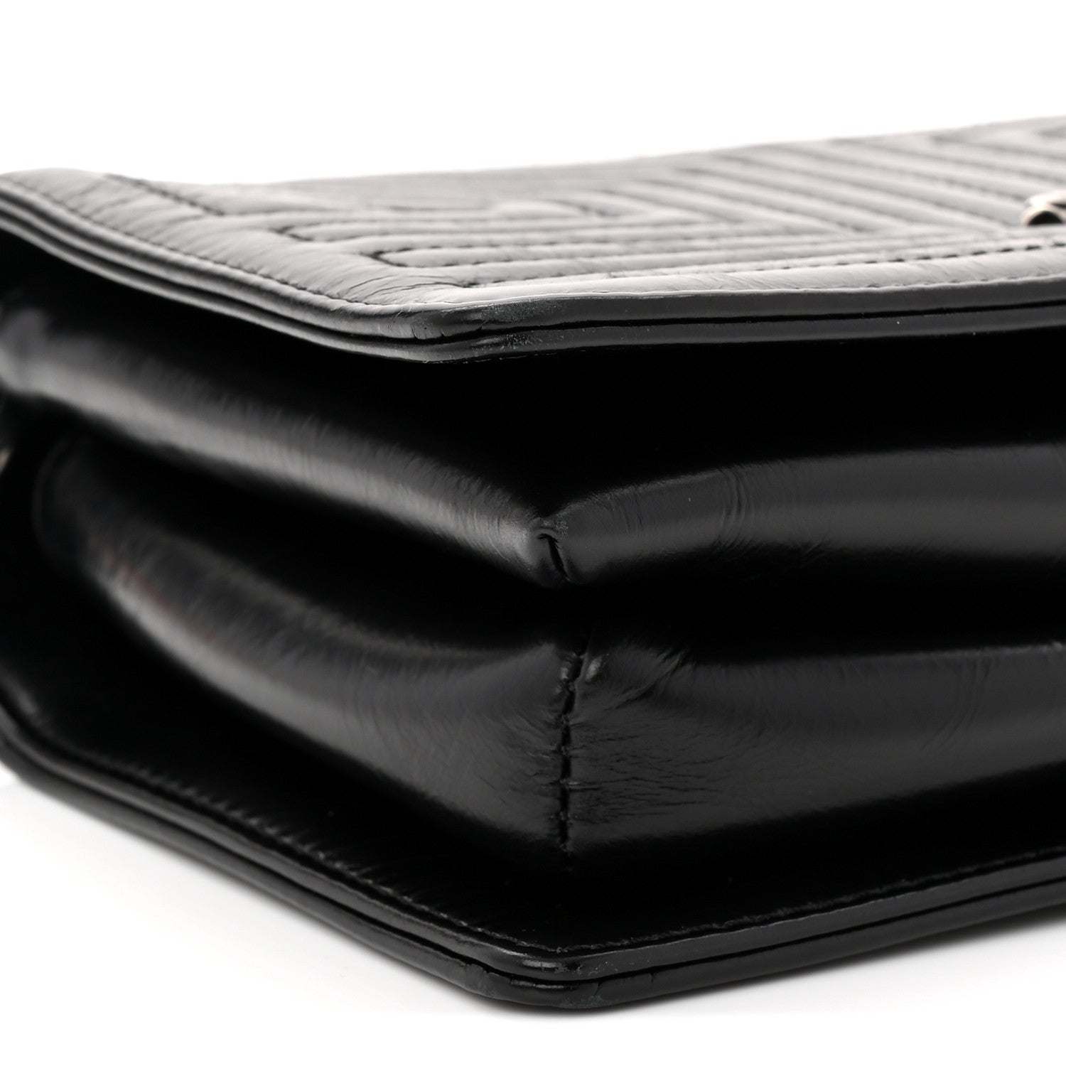 Glazed Calfskin Quilted Small Korean Garden Flap Black