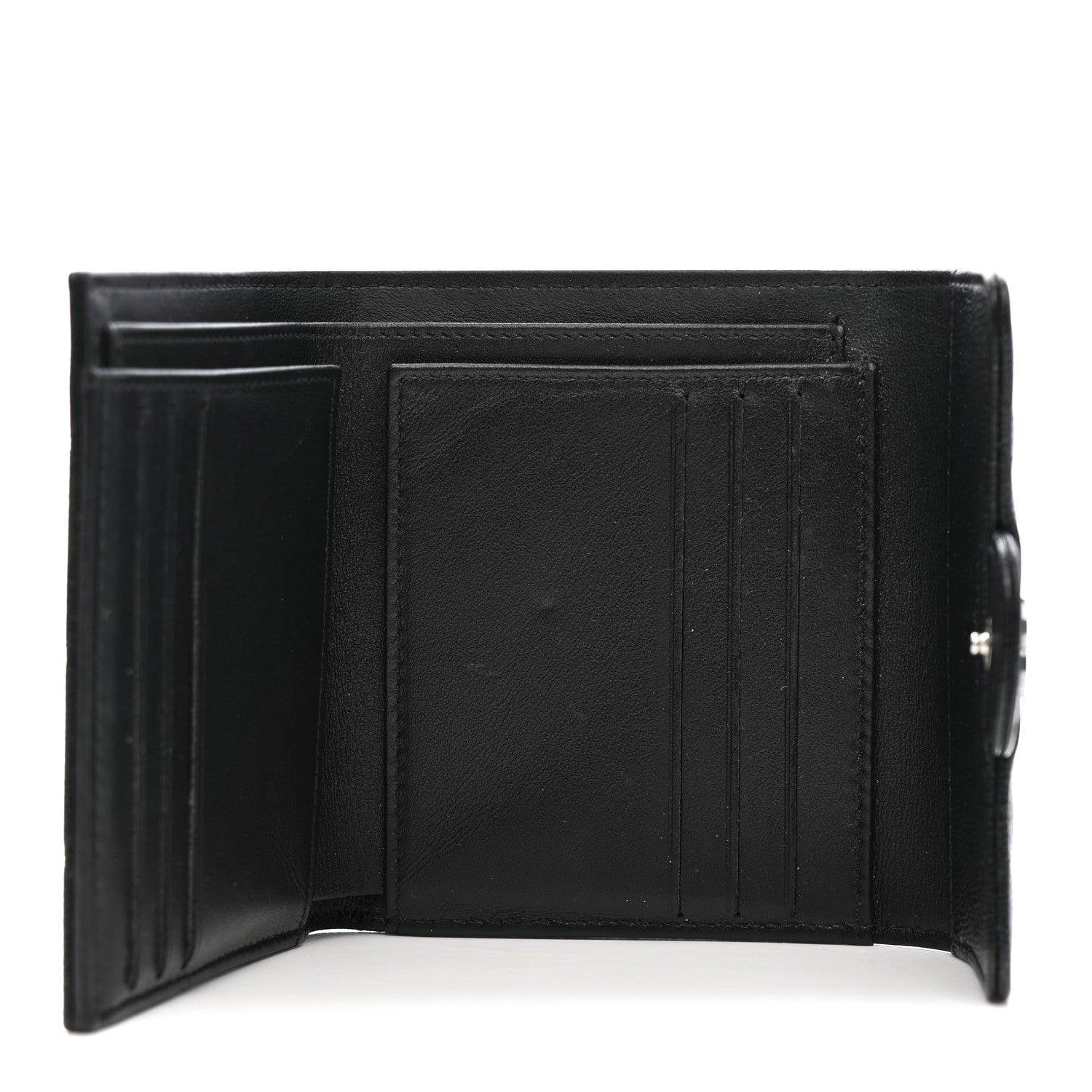 Iridescent Caviar Quilted Compact Flap Wallet Black