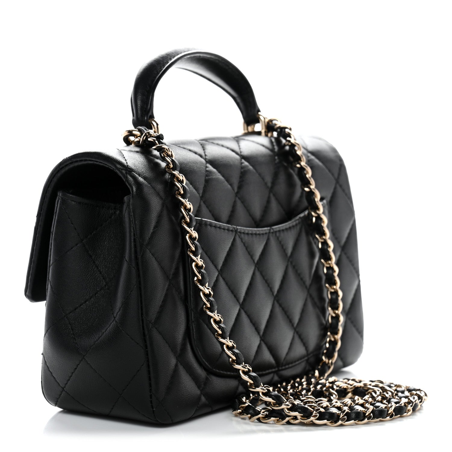 Lambskin Quilted Mini Top Handle Rectangular Flap Black