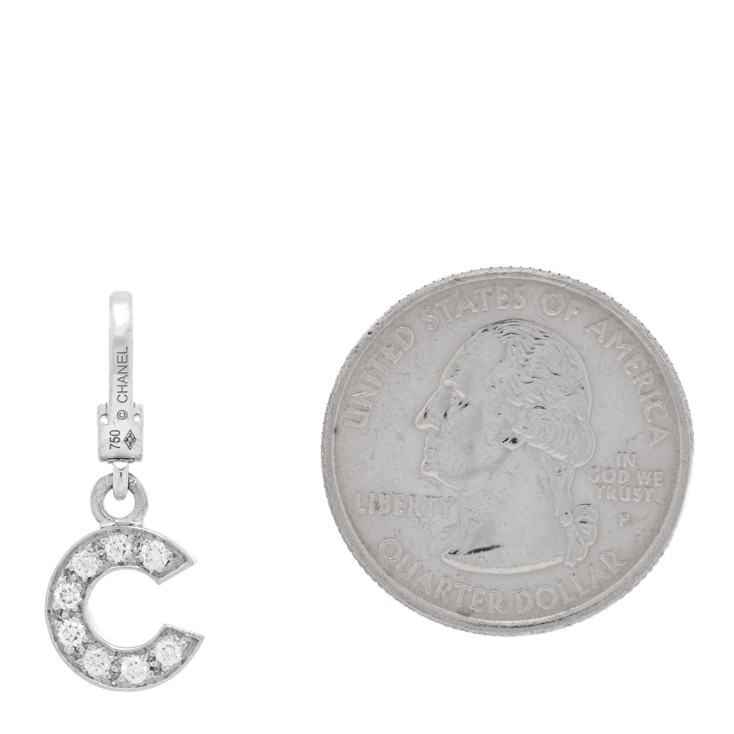 18K White Gold Diamond C Charm