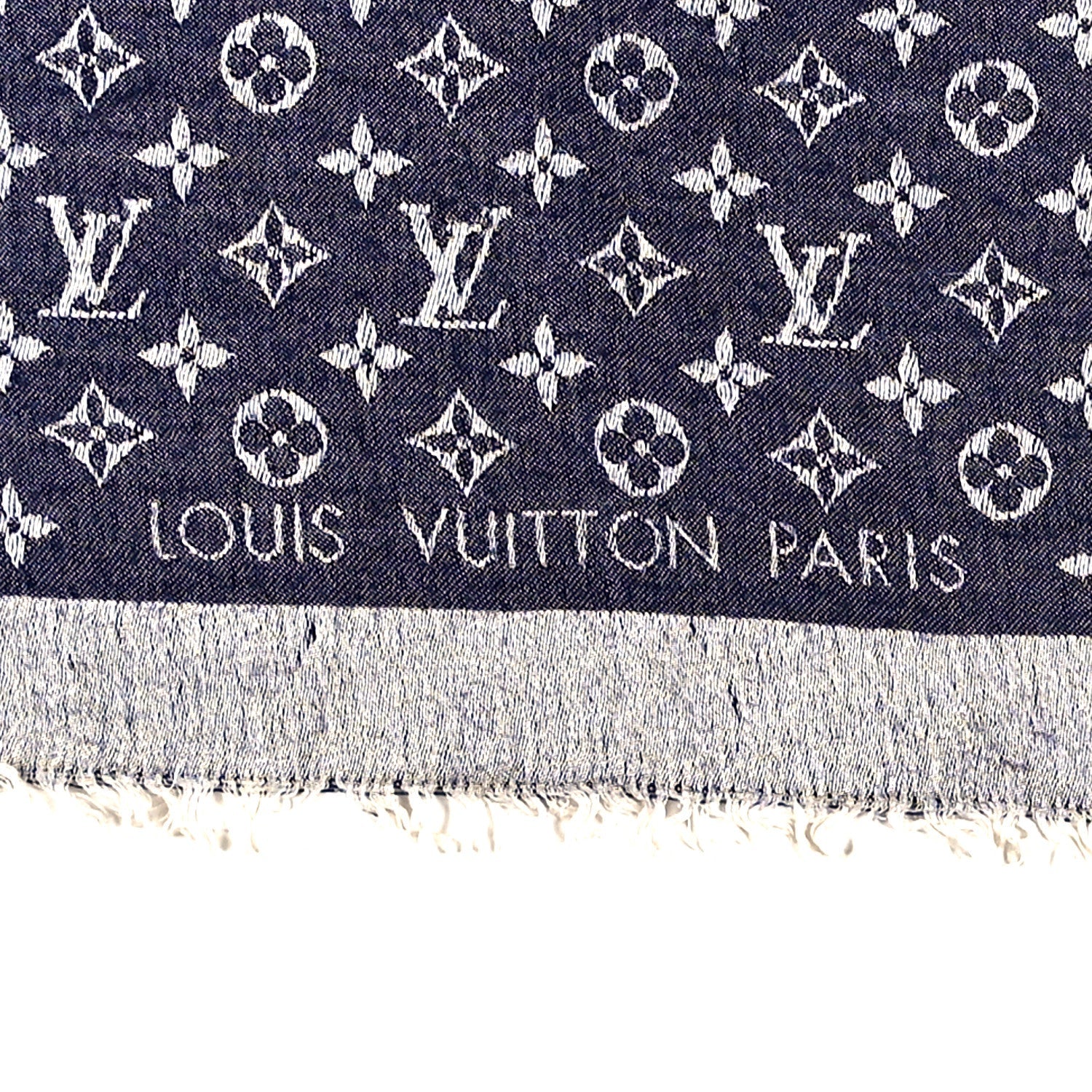 Silk Wool Monogram Denim Shawl Blue
