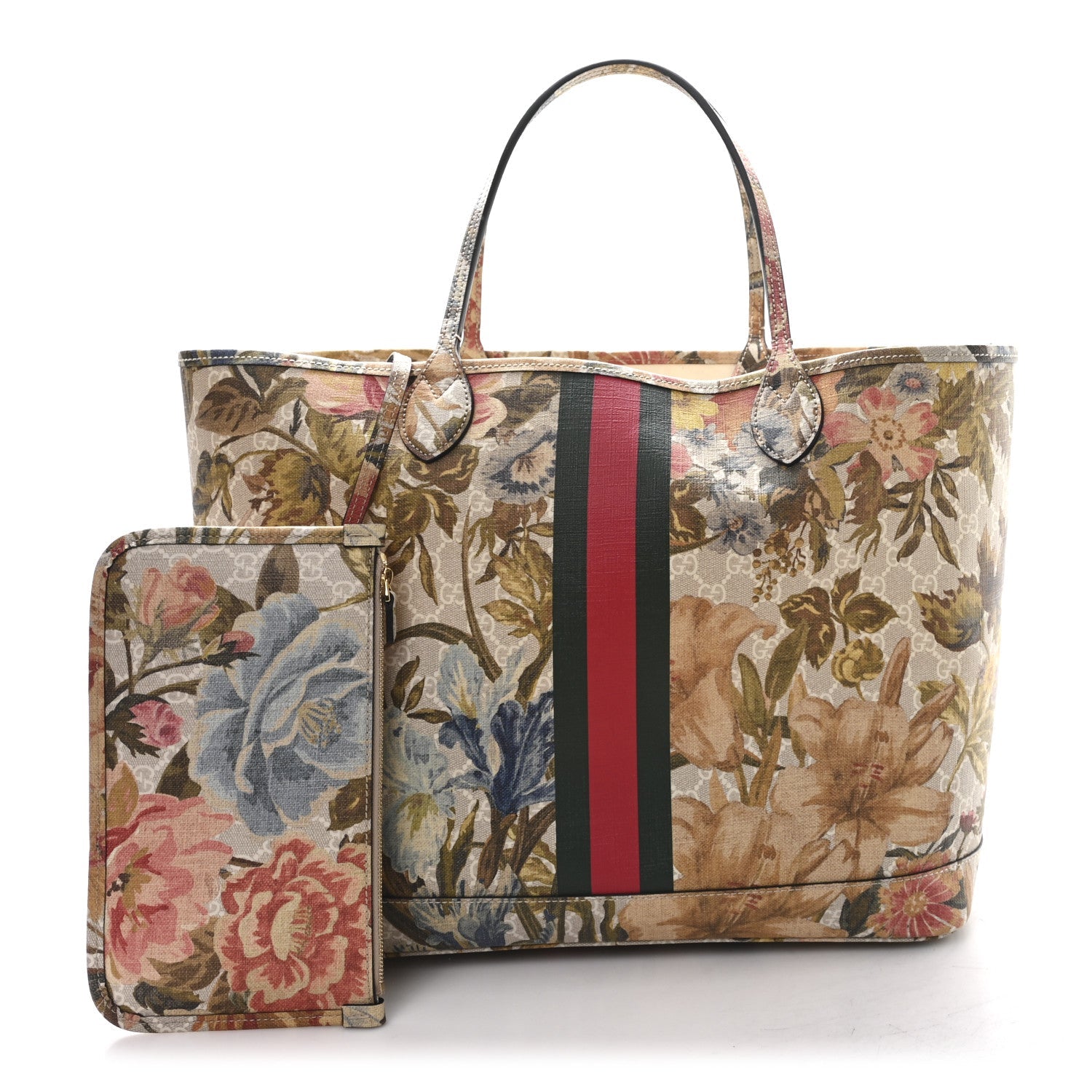 GG Supreme Monogram Water Flora Web Large Ophidia Tote Beige White Multicolor