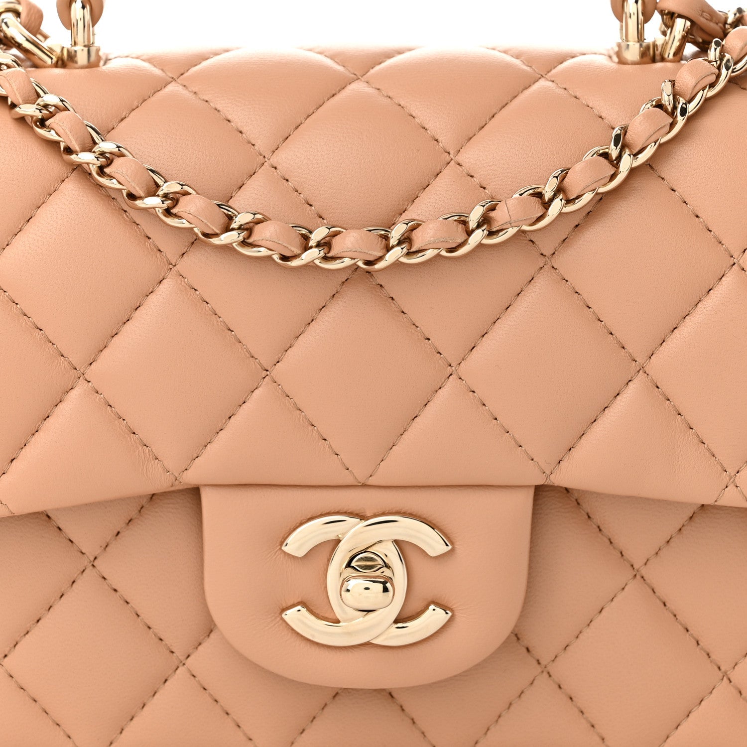 Lambskin Quilted Mini Top Handle Rectangular Flap Beige