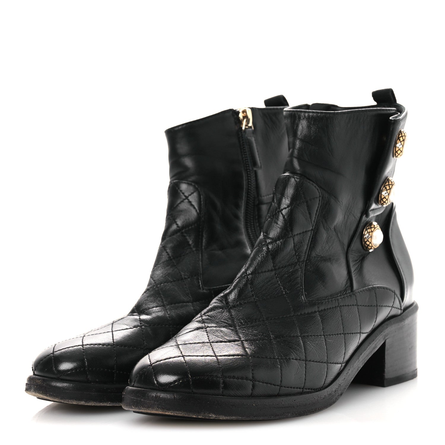Lambskin Pearl Short Boots 38.5 Black