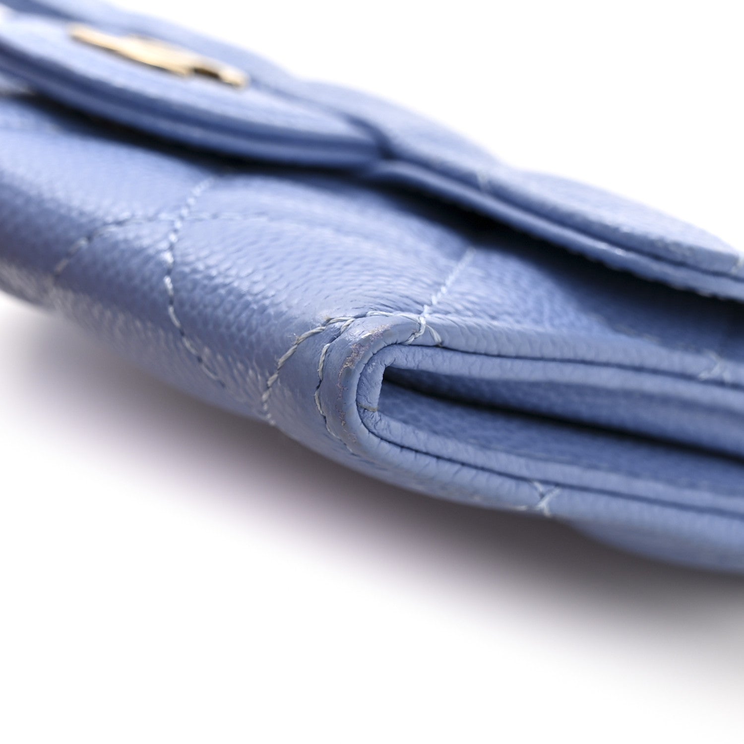 Caviar Quilted Flap Card Holder Wallet Blue