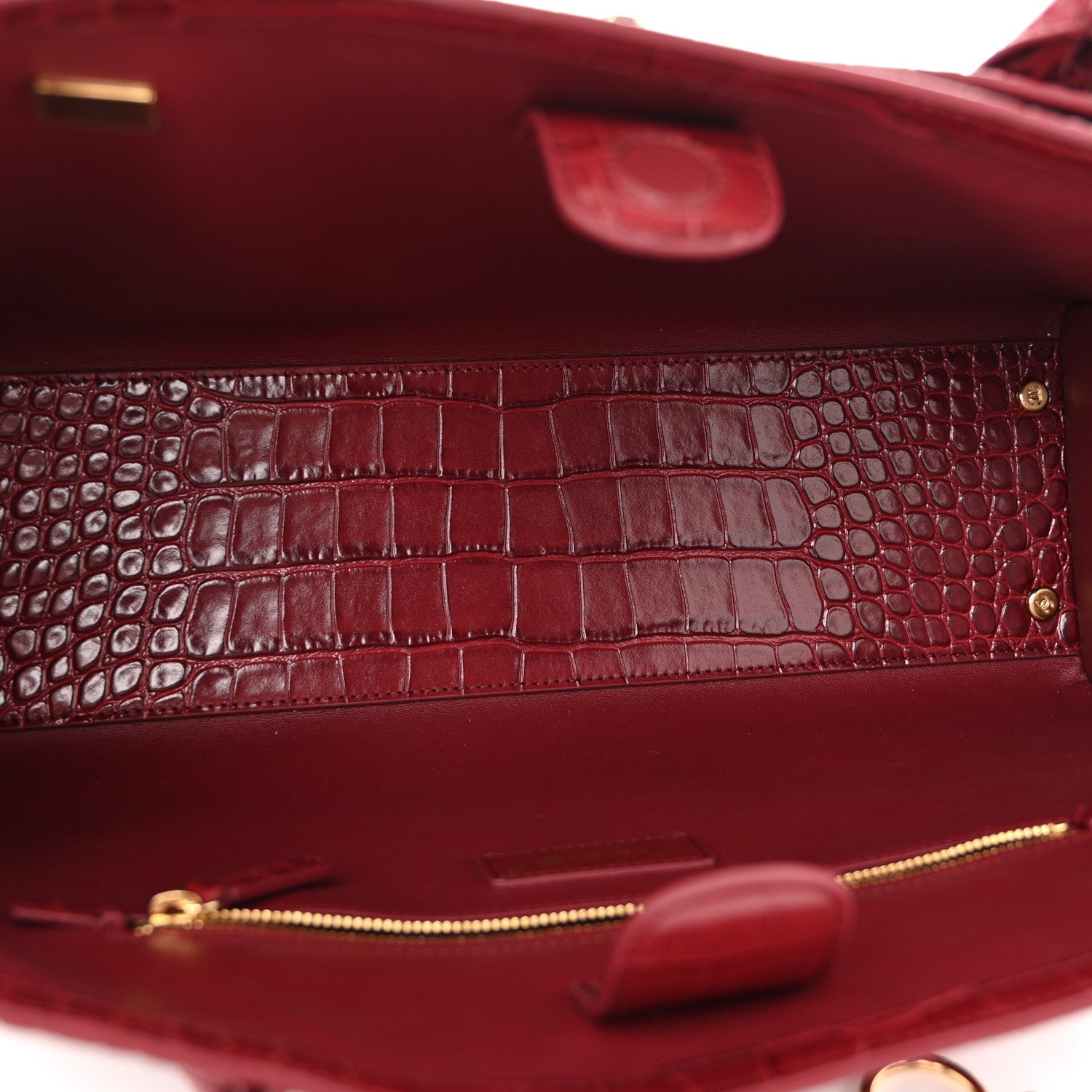 Calfskin Crocodile Embossed Archetype Small Shopper Tote Burgundy