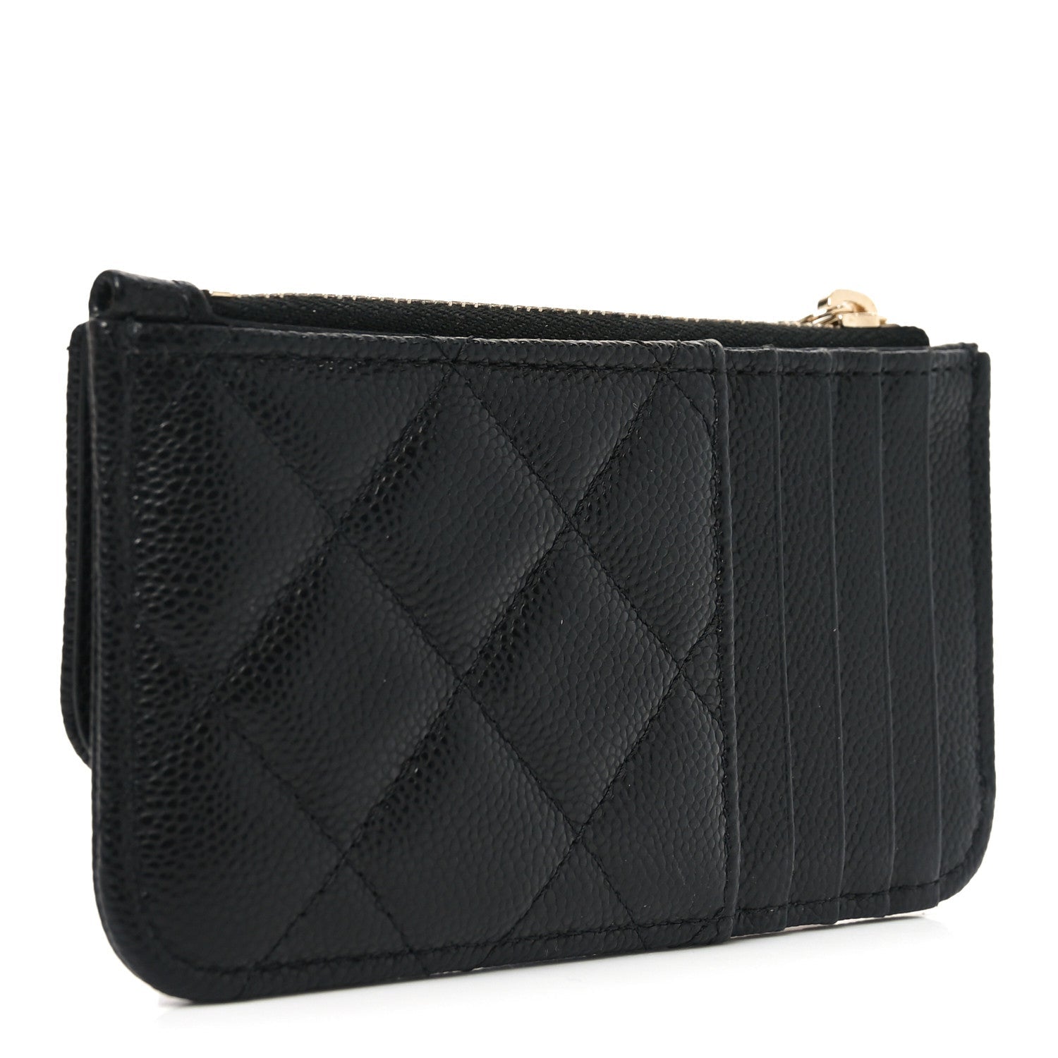 Caviar Quilted Flap Zip Card Holder Black