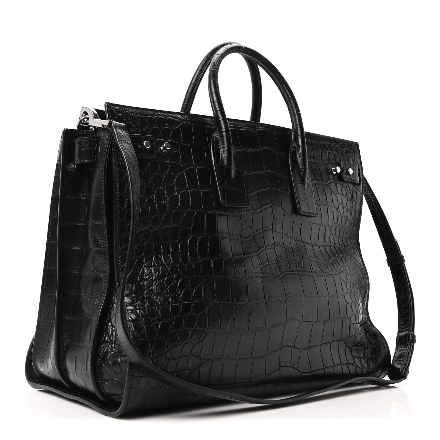 Calfskin Crocodile Embossed Large Souple Sac De Jour Black