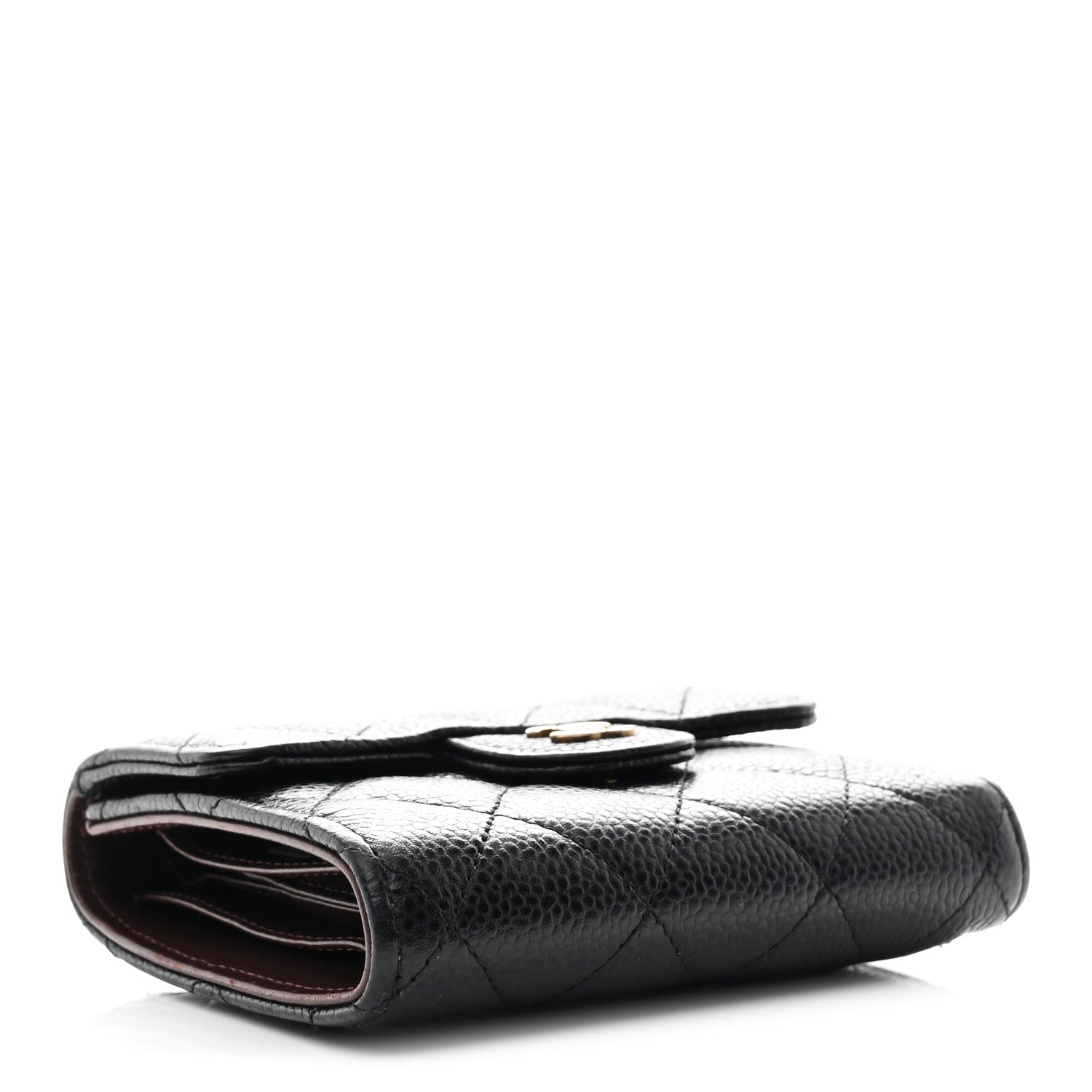Caviar Quilted Compact Flap Wallet Black