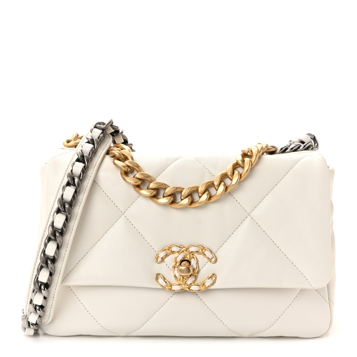 Goatskin Quilted Medium Chanel 19 Flap White