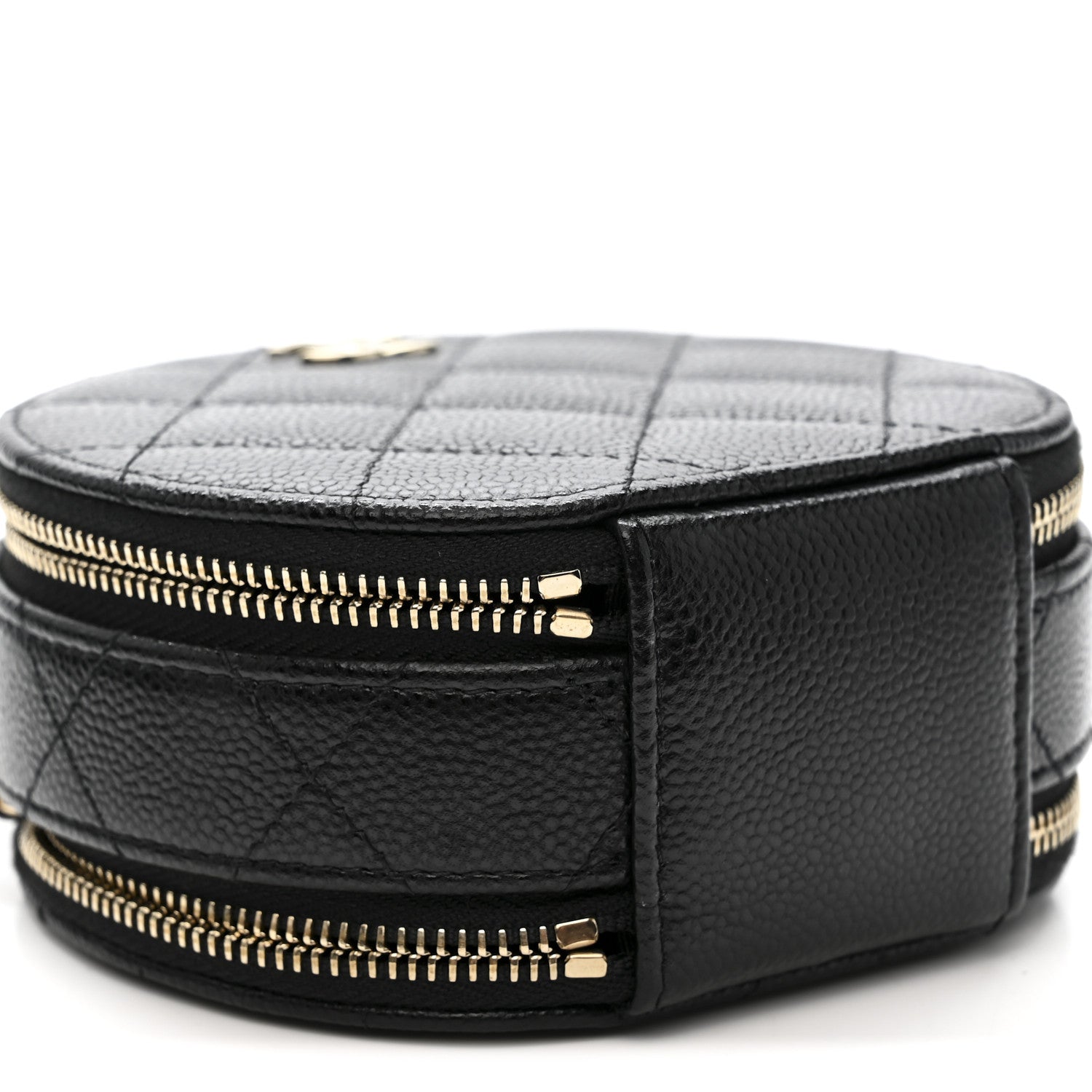 Caviar Quilted Round Handle With Care Vanity With Chain Black