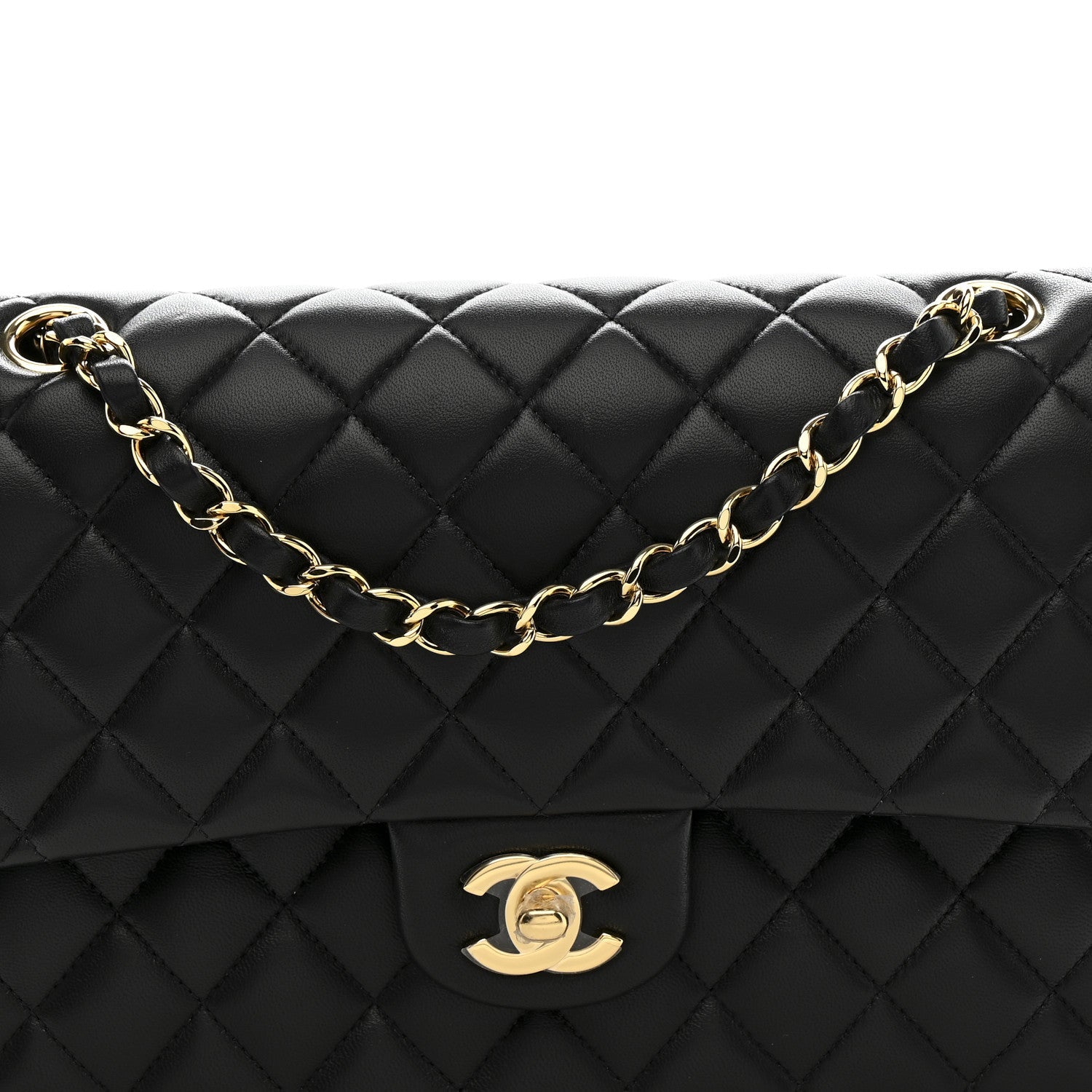 Lambskin Quilted Medium Double Flap Black