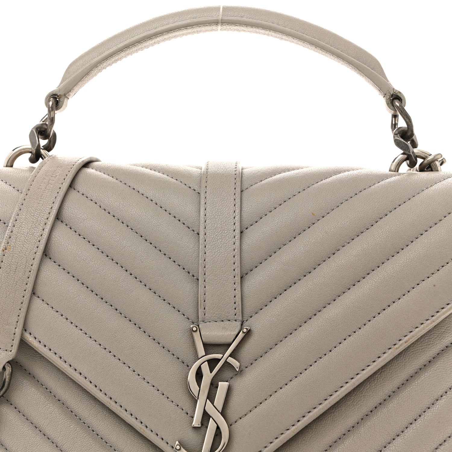 Sheepskin Matelasse Chevron Monogram Medium College Bag Light Grey