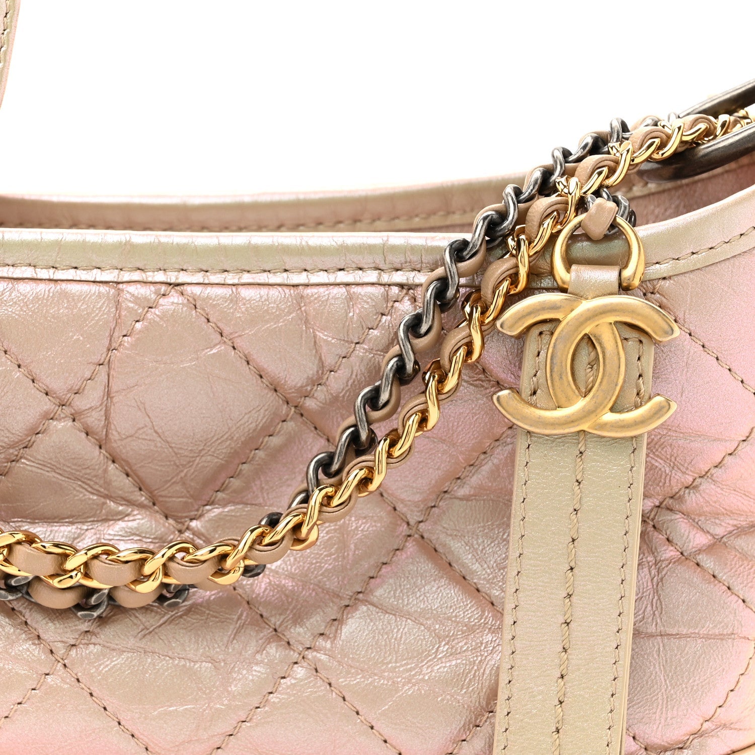 Iridescent Aged Calfskin Quilted Small Gabrielle Hobo Light Pink