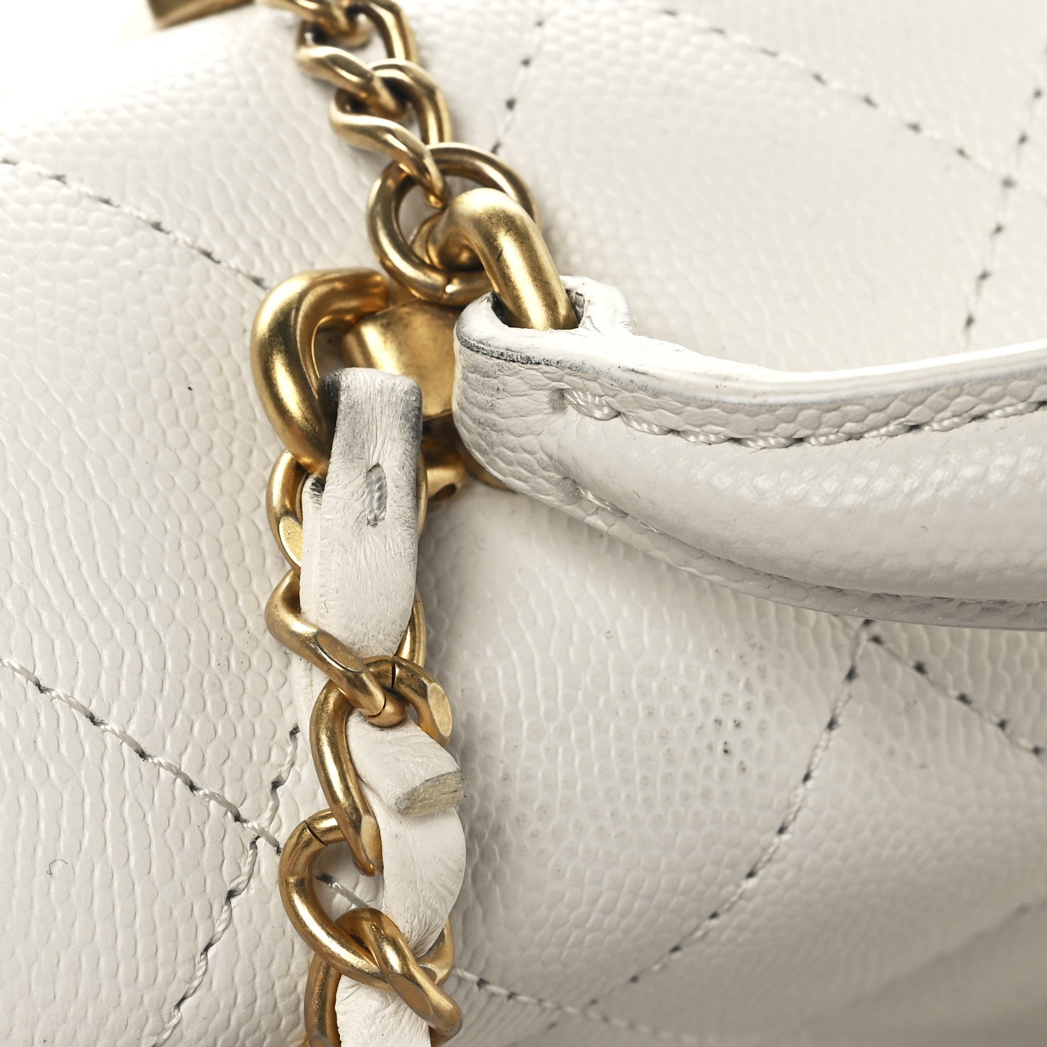 Caviar Quilted Mini Top Handle Flap White
