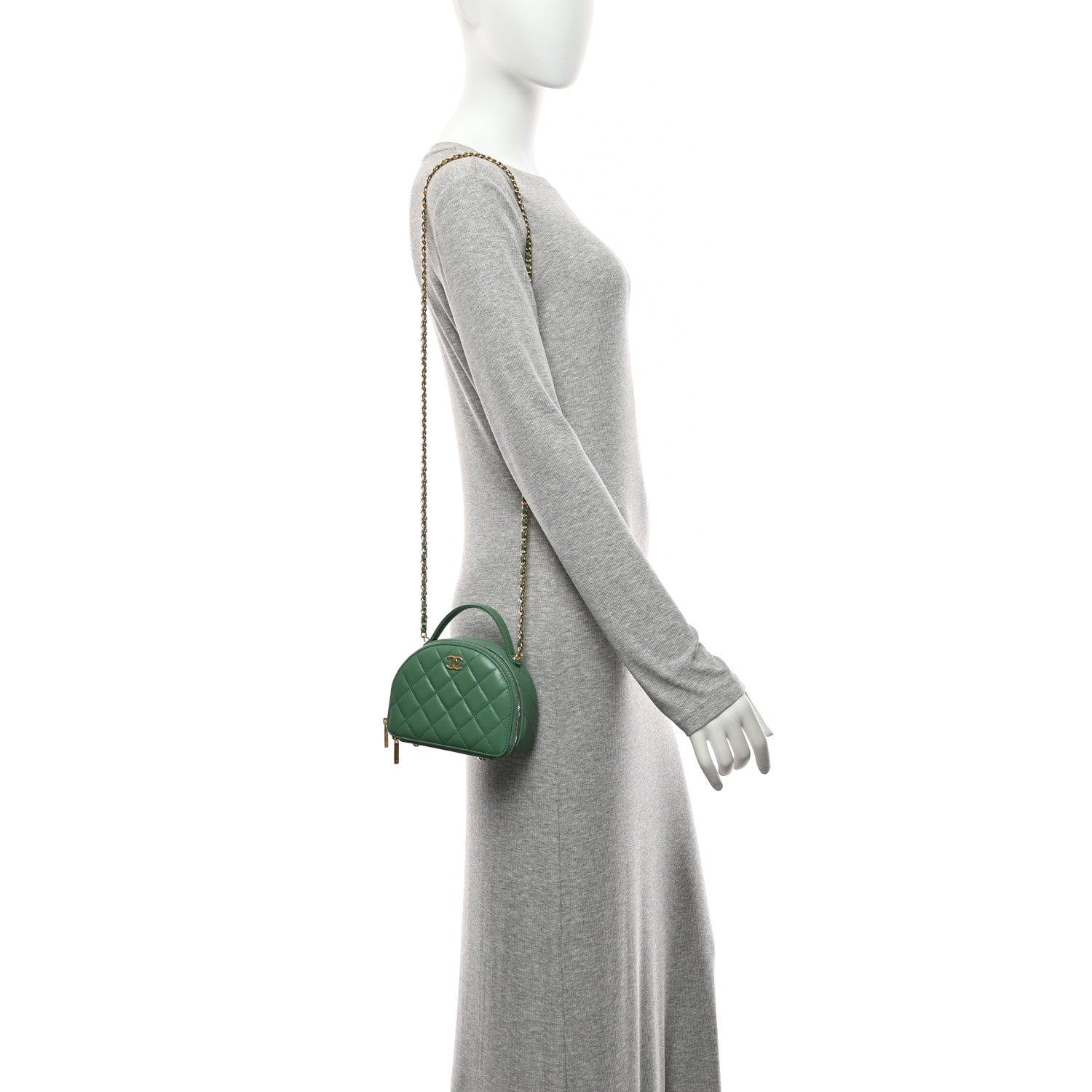 Lambskin Quilted Chic Riviera Top Handle Vanity Case Green