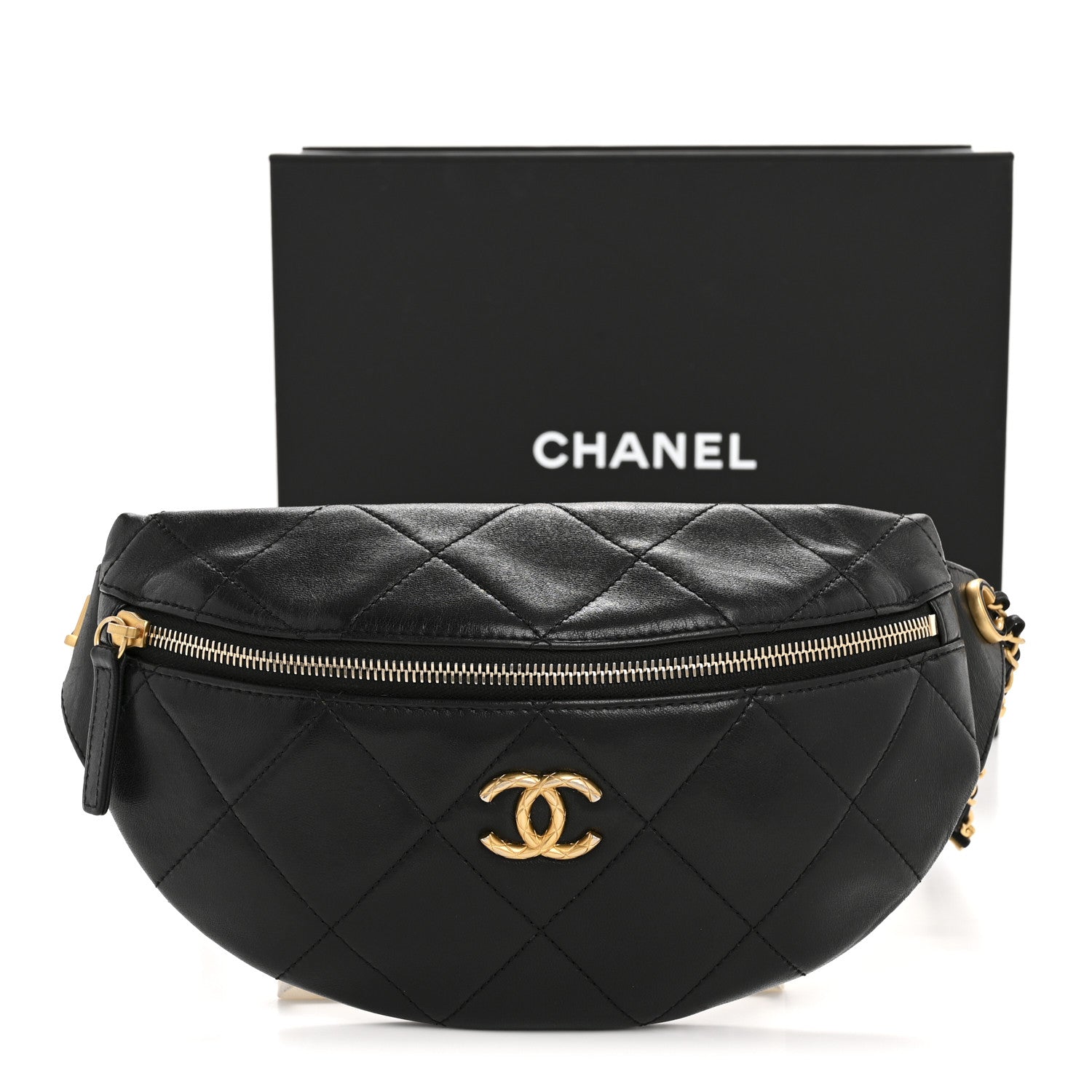 Lambskin Enamel Quilted Waist Bag Black