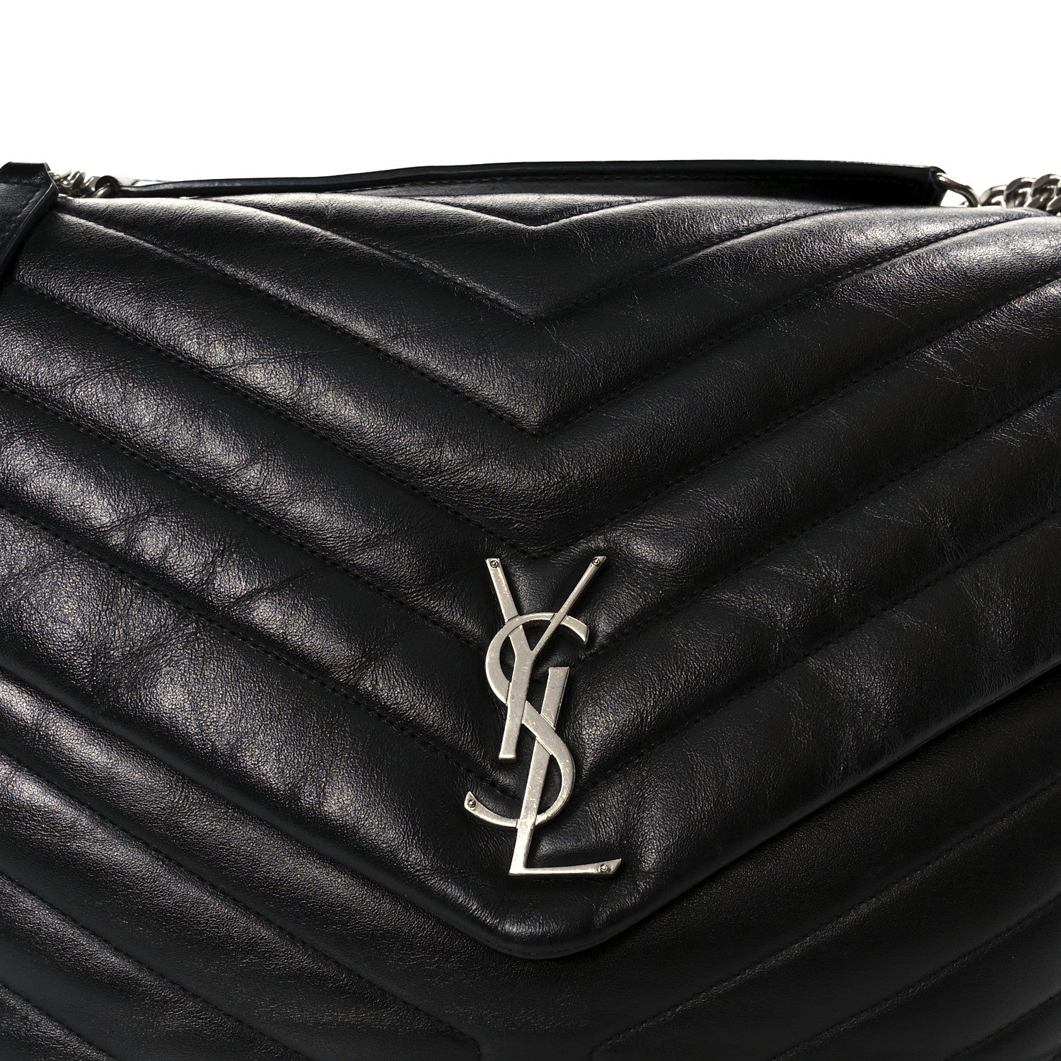 Calfskin Y Quilted Monogram Large Loulou Chain Satchel Black