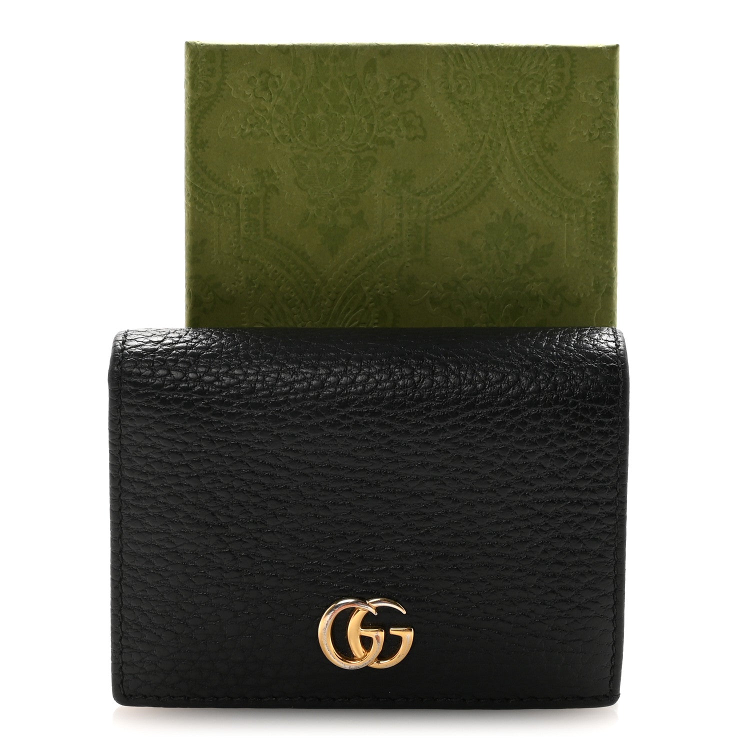 Pebbled Calfskin GG Marmont Card Case Black