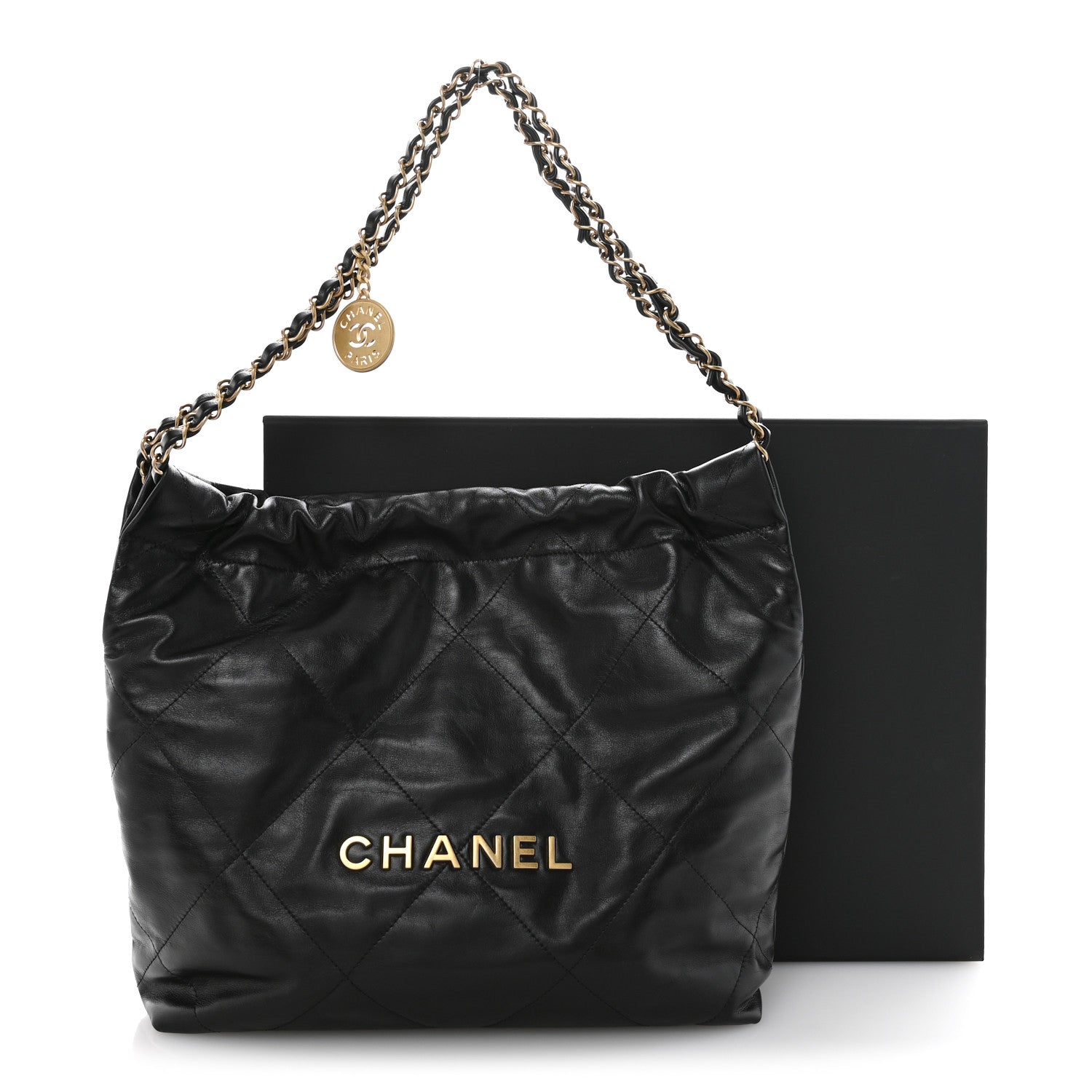 Shiny Calfskin Quilted Small Chanel 22 Black