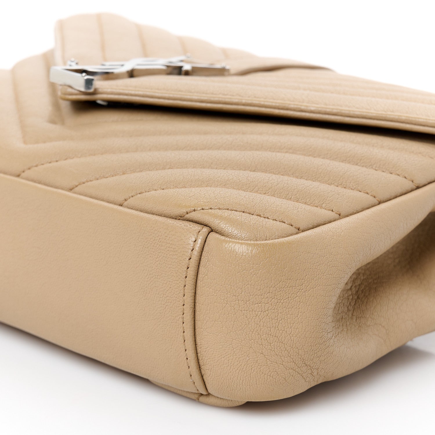 Sheepskin Matelasse Chevron Monogram Medium College Bag Dark Beige