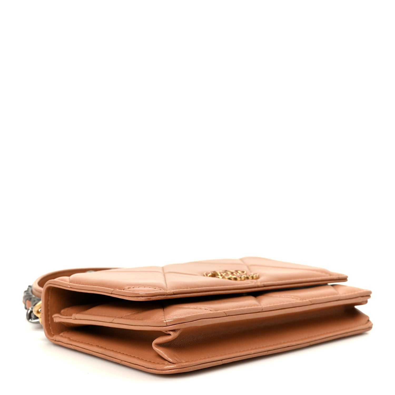 Lambskin Quilted Chanel 19 Wallet On Chain WOC Brown