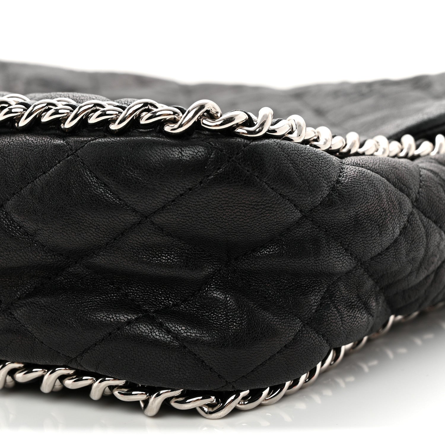 Washed Lambskin Quilted Maxi Chain Around Flap Black