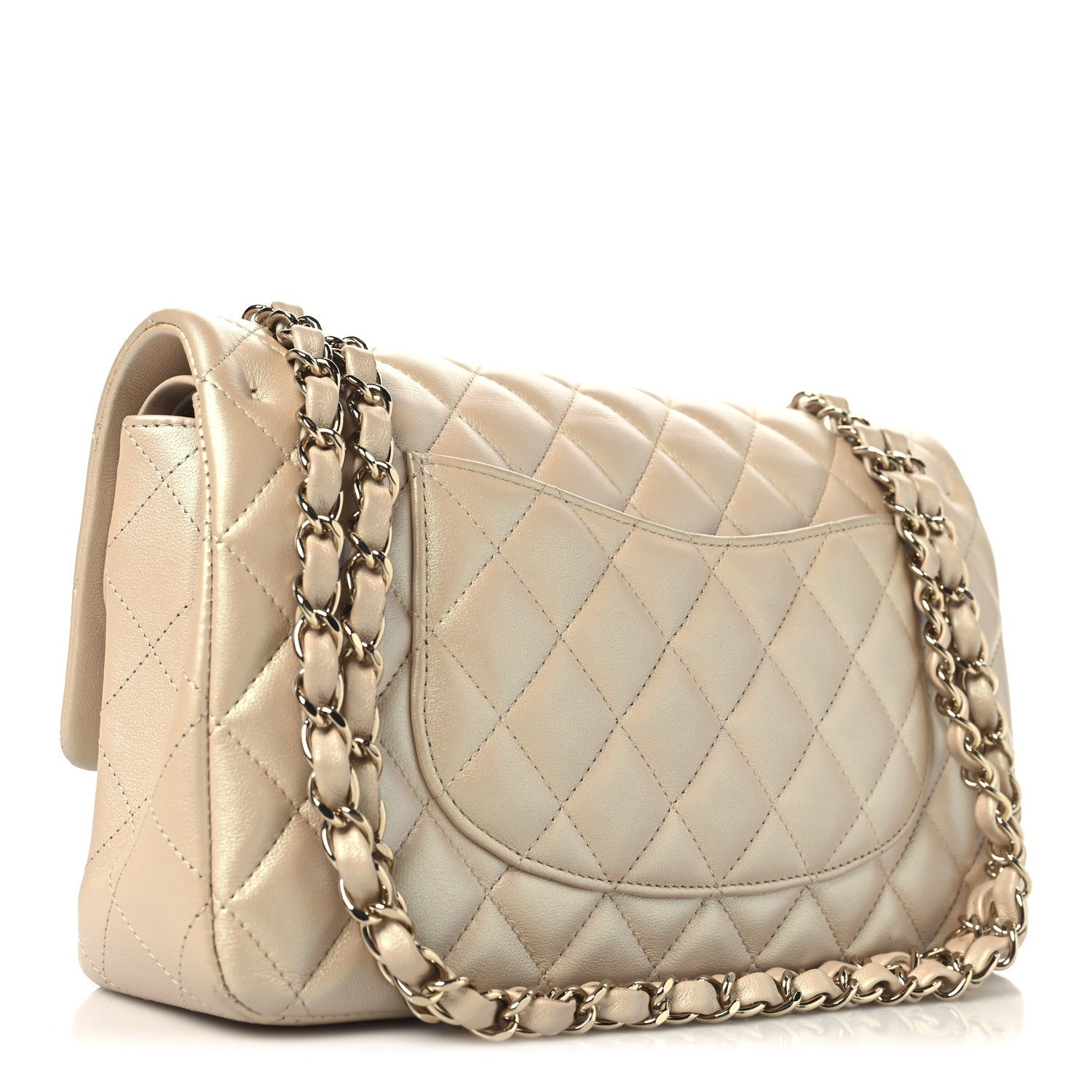 Iridescent Caviar Quilted Medium Double Flap Beige