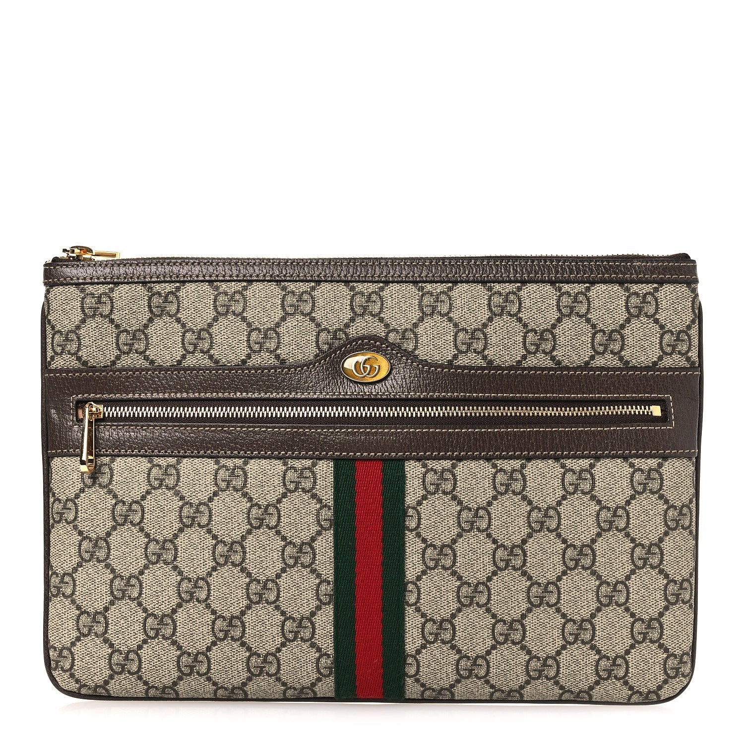GG Supreme Monogram Large Ophidia Pouch Clutch Brown