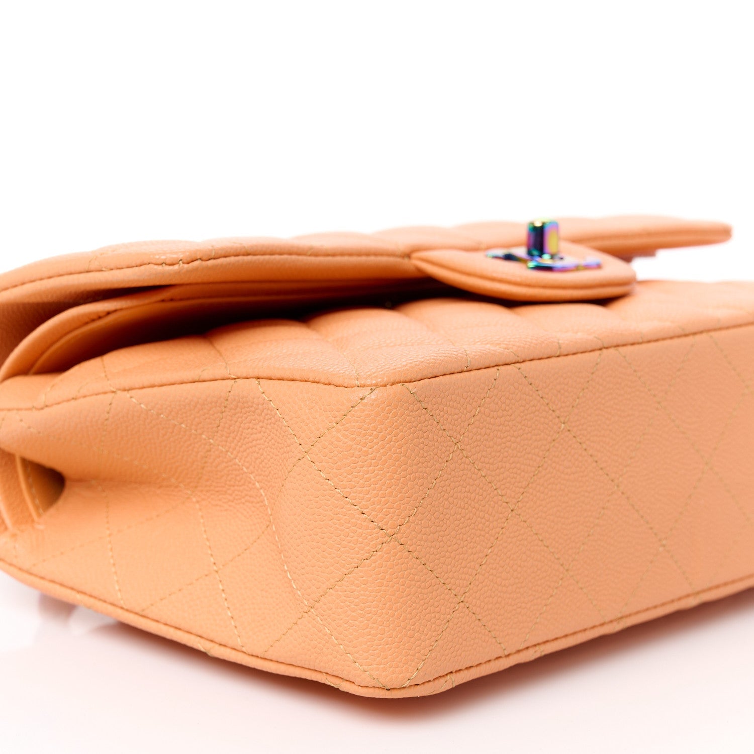 Caviar Quilted Rainbow CC Small Double Flap Orange