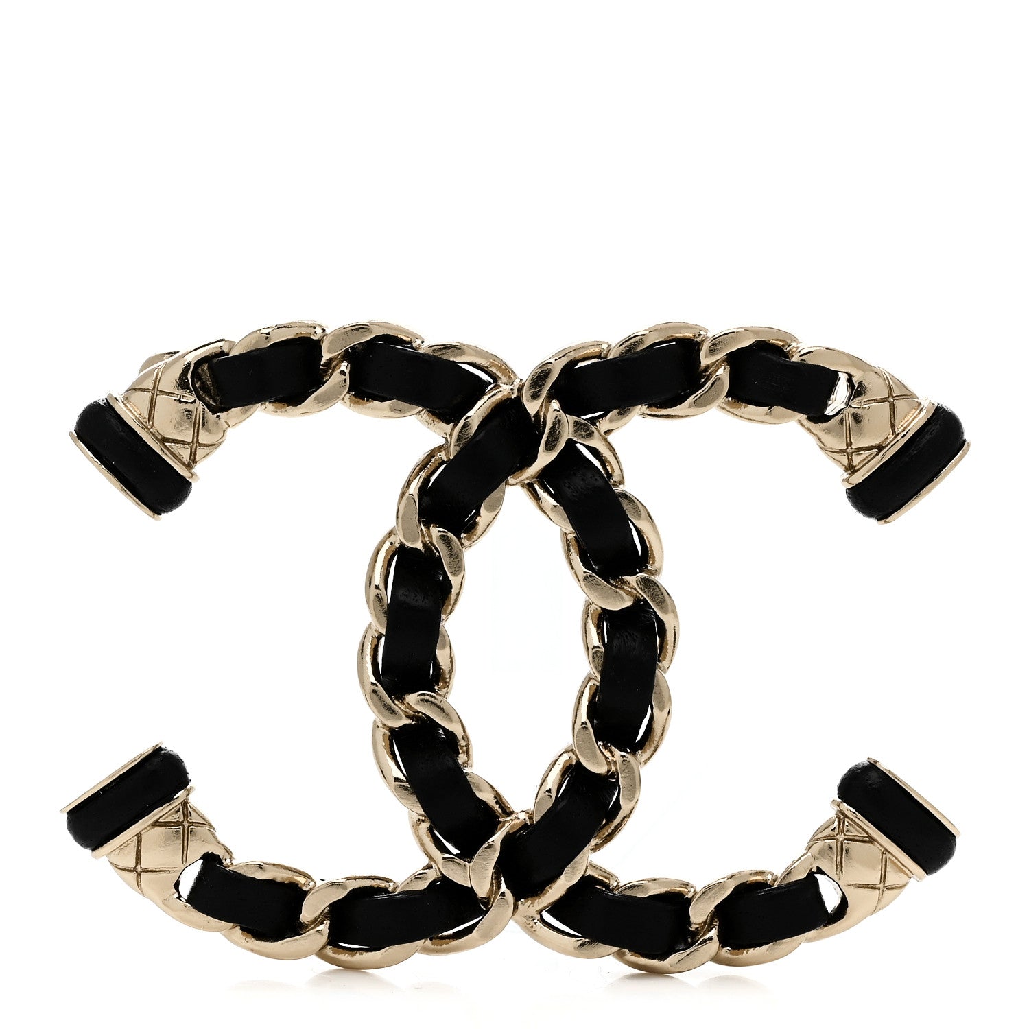 Lambskin Chain CC Brooch Black Gold