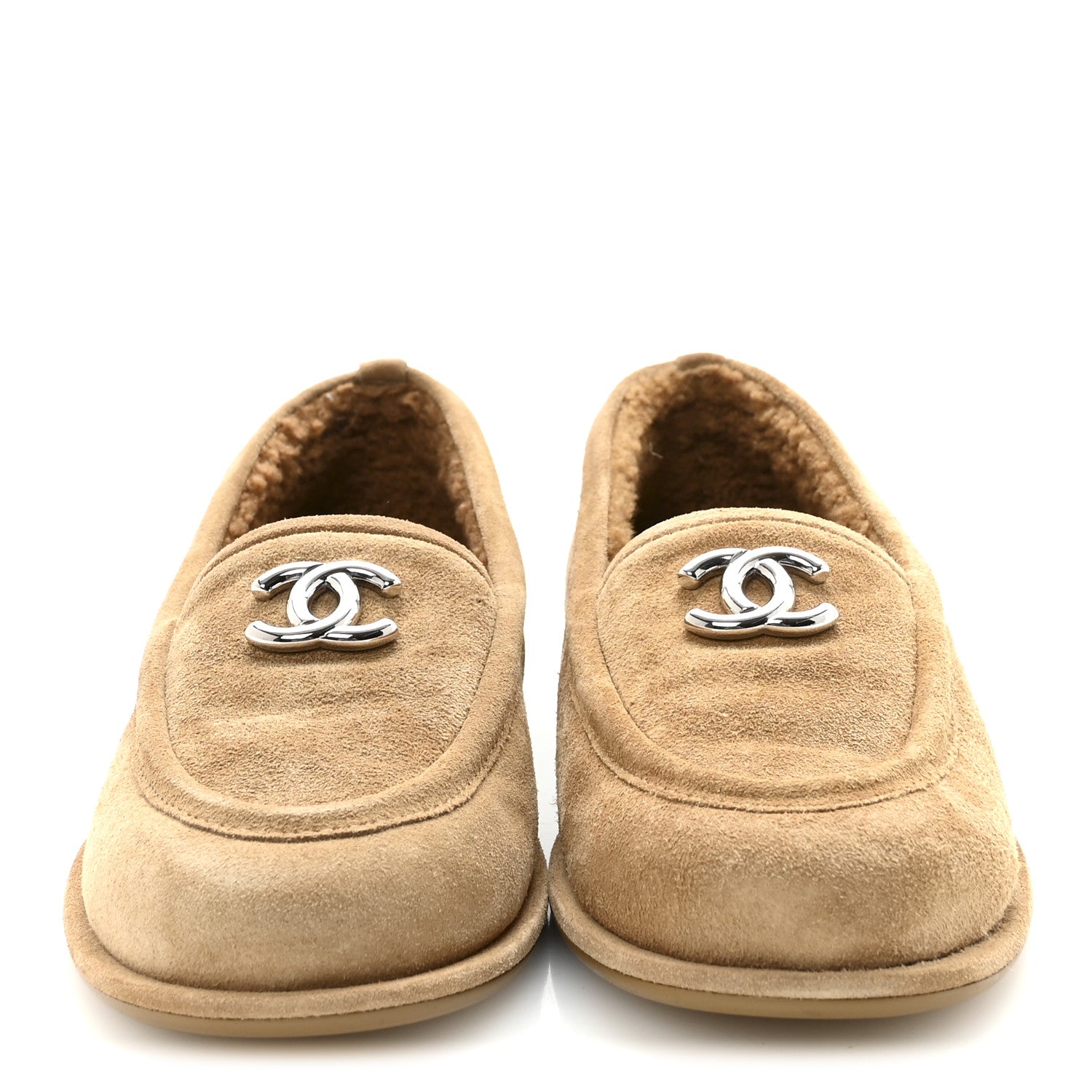 Suede Calfskin CC Loafers 37.5 Dark Beige