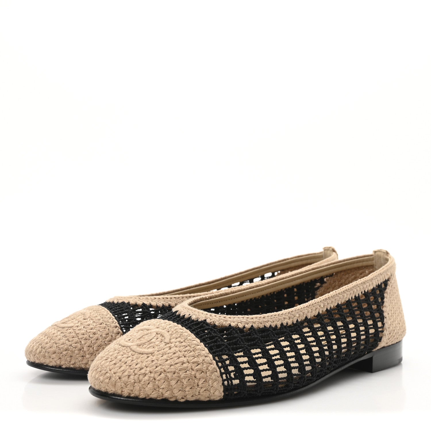 Raffia Cap Toe Ballerina Flats 37 Black Beige