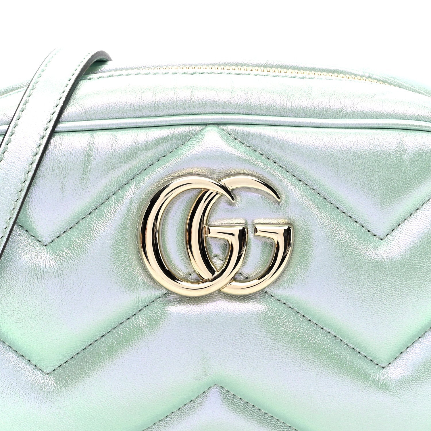 Iridescent Nappa Chevron Matelasse Small GG Marmont Chain Shoulder Bag Iridescent Salvy Green
