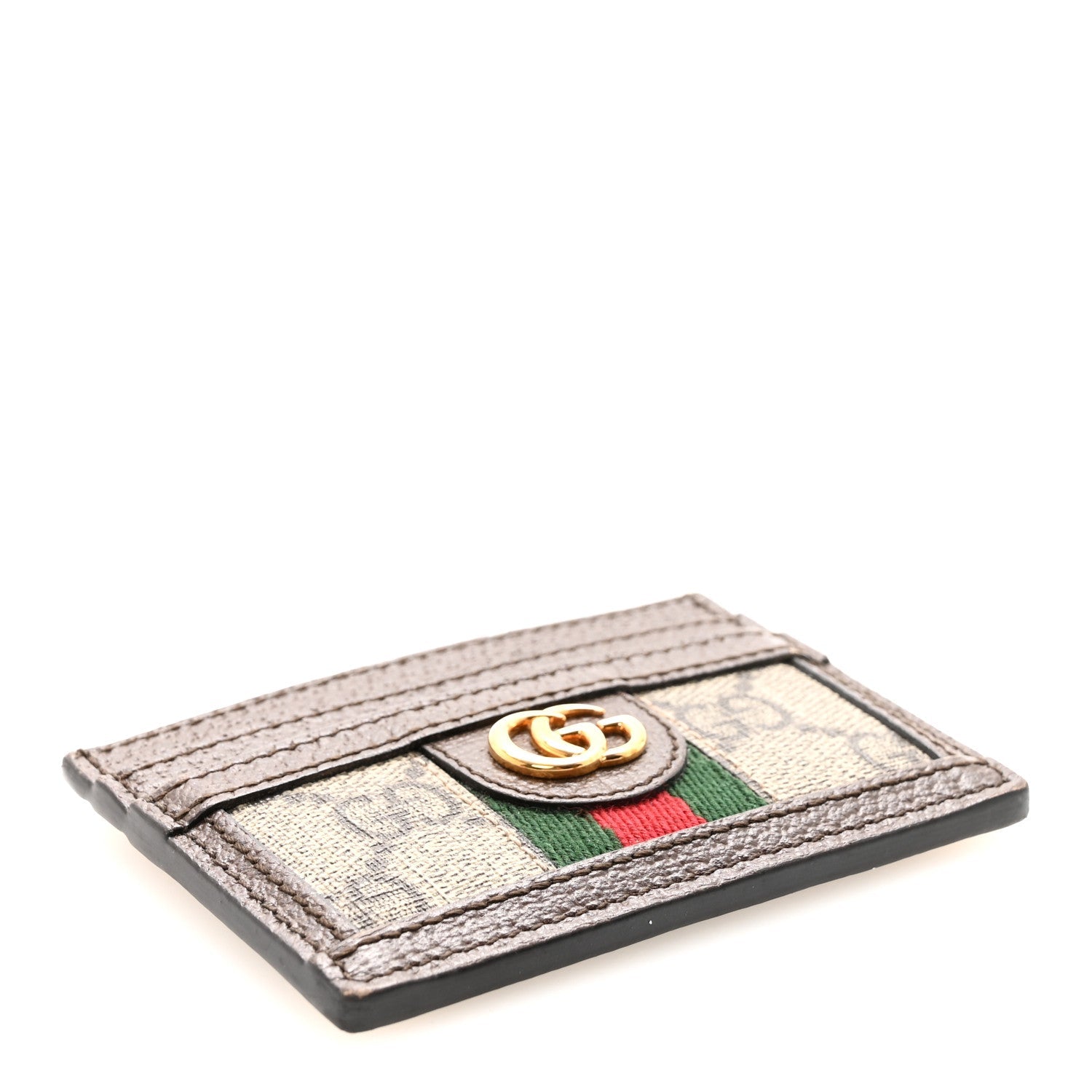 GG Supreme Monogram Textured Dollar Calfskin Ophidia Card Holder Beige Ebony New Acero