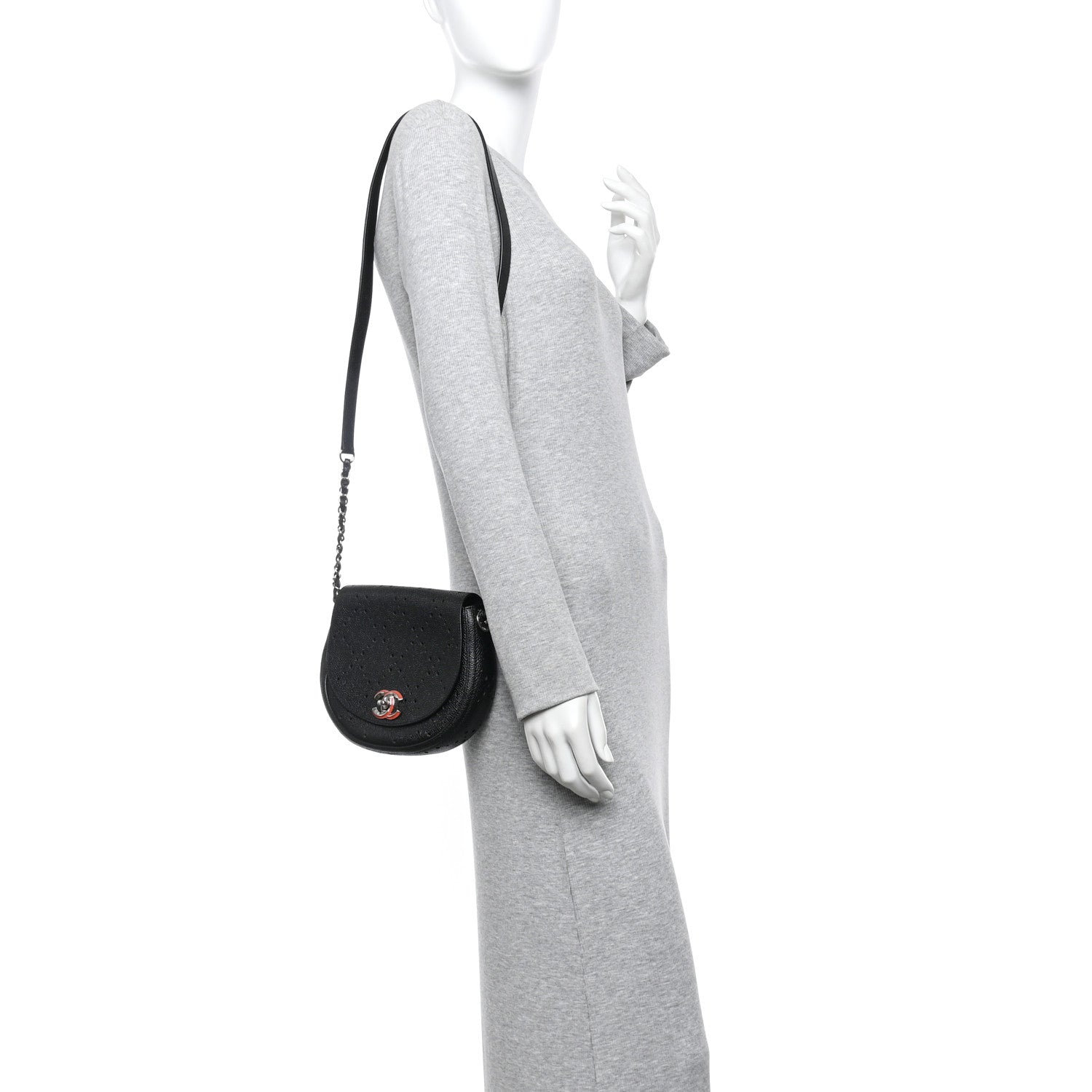 Caviar Perforated Messenger Bag Black