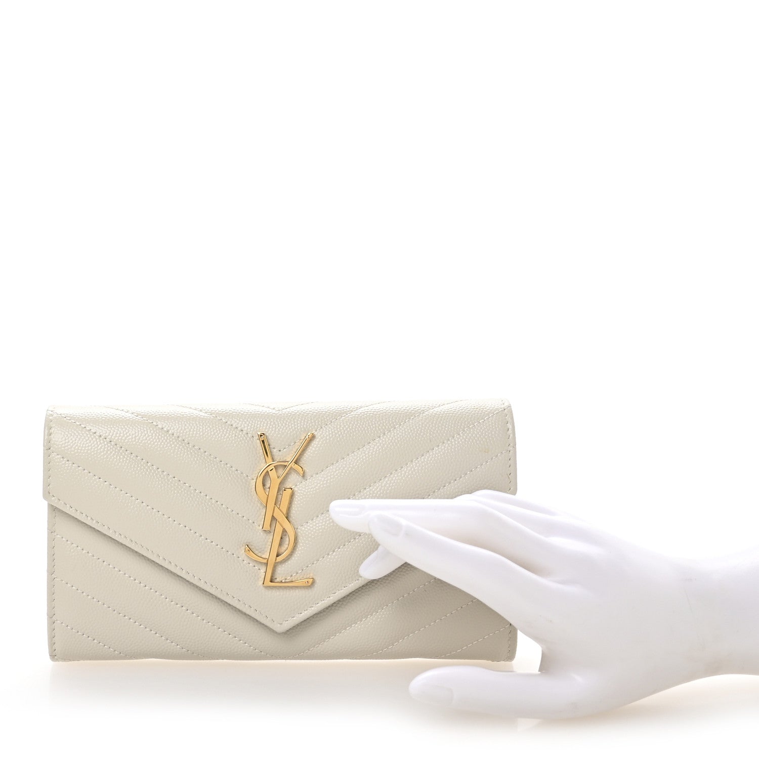 Grain De Poudre Matelasse Chevron Monogram Flap Wallet Crema Soft